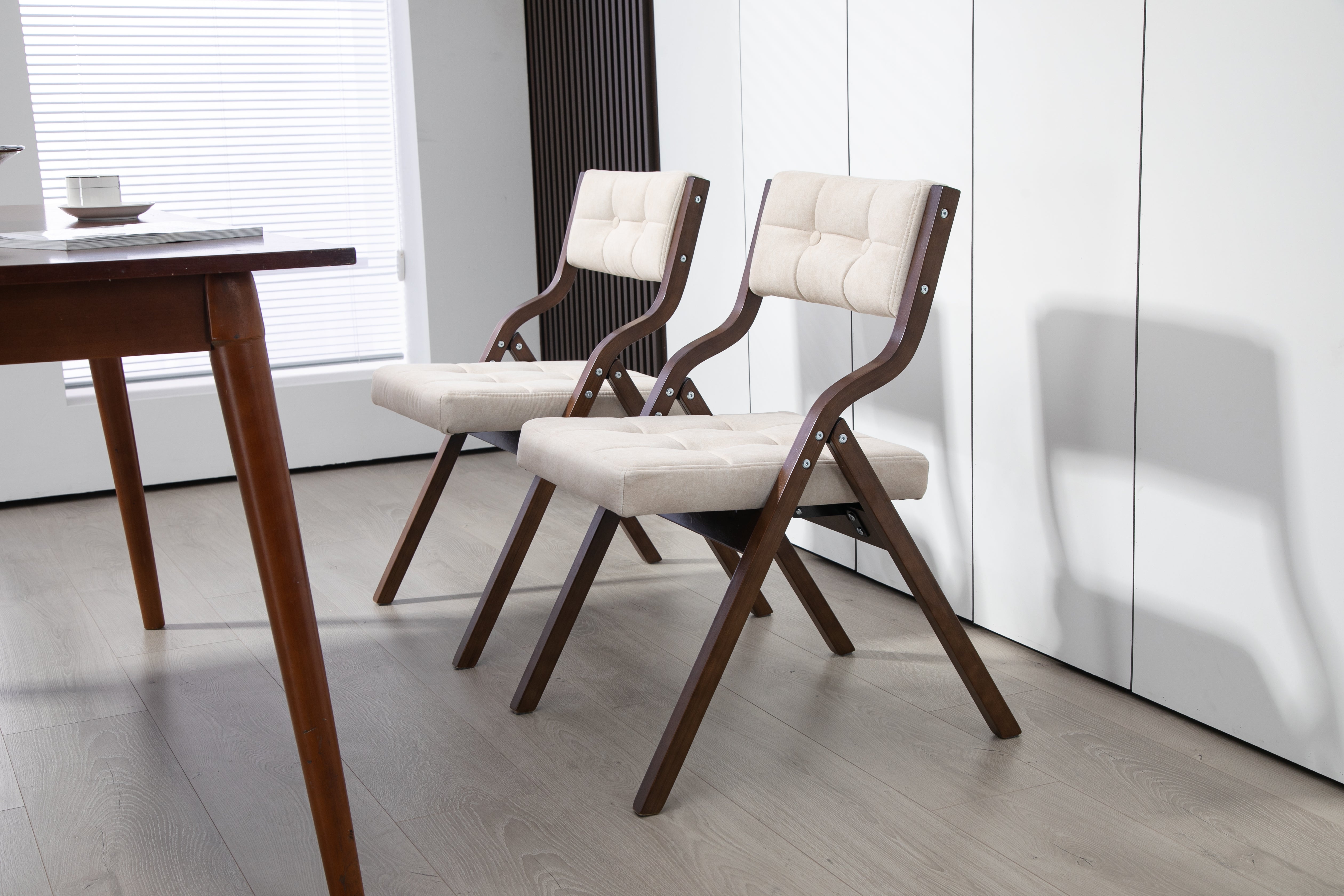 HOMEFUN Wooden Folding Chairs with Cushion, 2 Pack - Cream