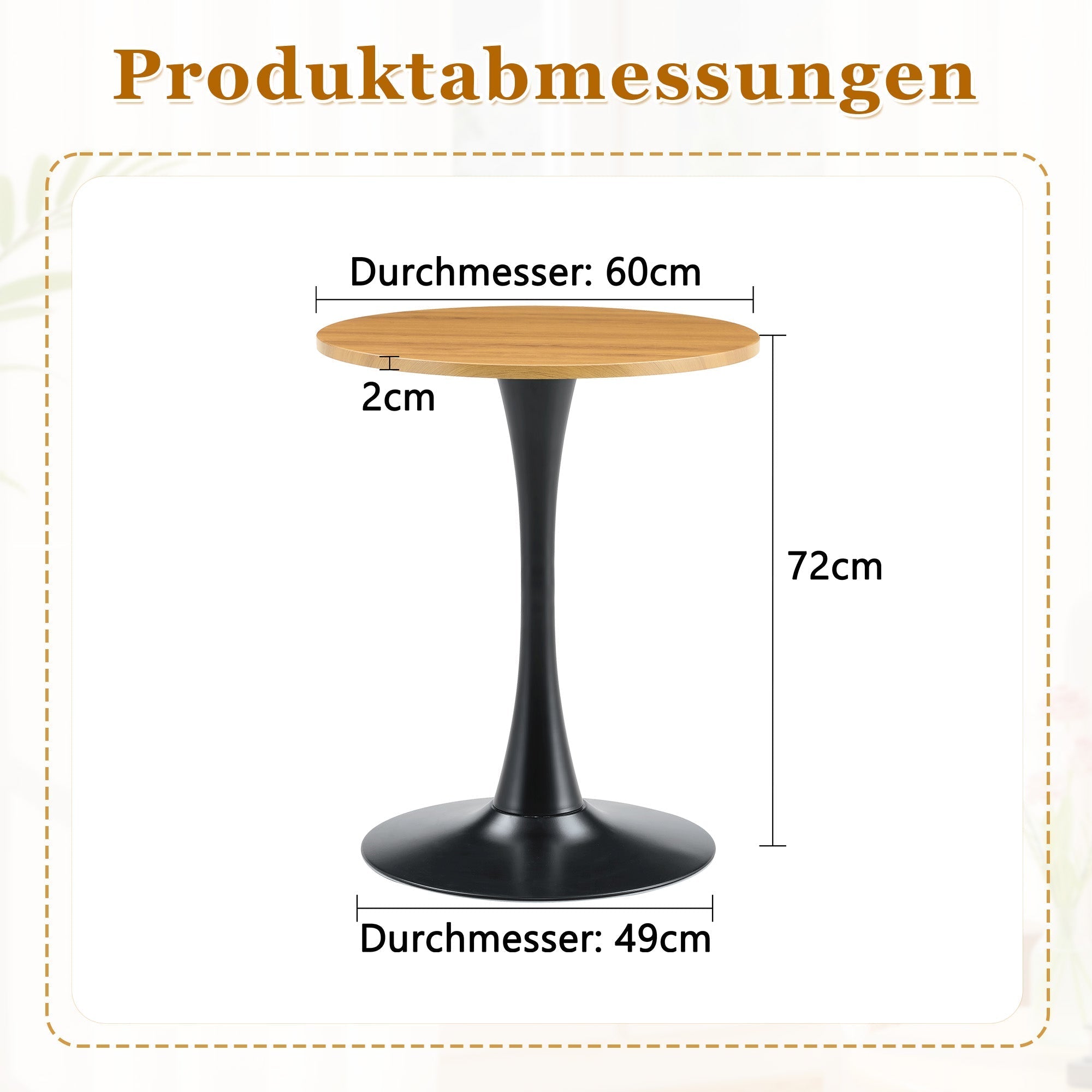Round 60cm Side/Dining Table Wood Grain Top - Black Leg