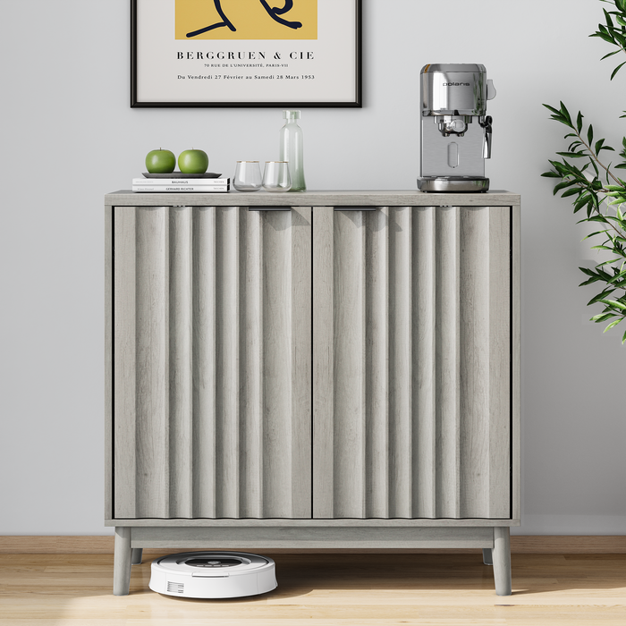 Grooved Edge Cabinet, Independent Wash Buffet with Adjustable Shelves, Wooden, Gray