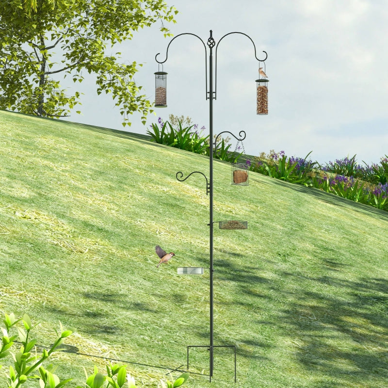 Vogel-Futterstation, 208 cm, 4 Haken, Vogelbad, Stahl, Schwarz