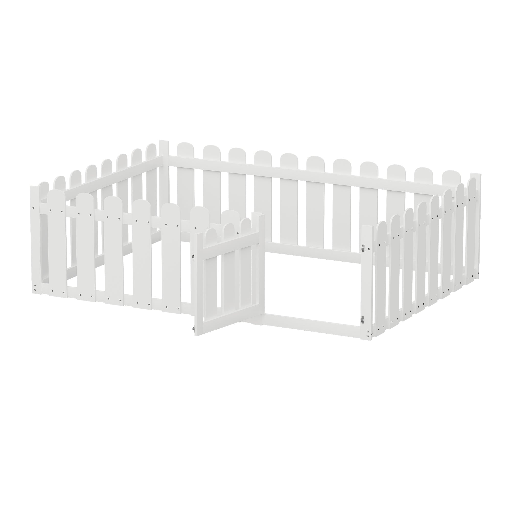 Children's Bed 140x200cm, Wooden Frame with Door & Surround, White