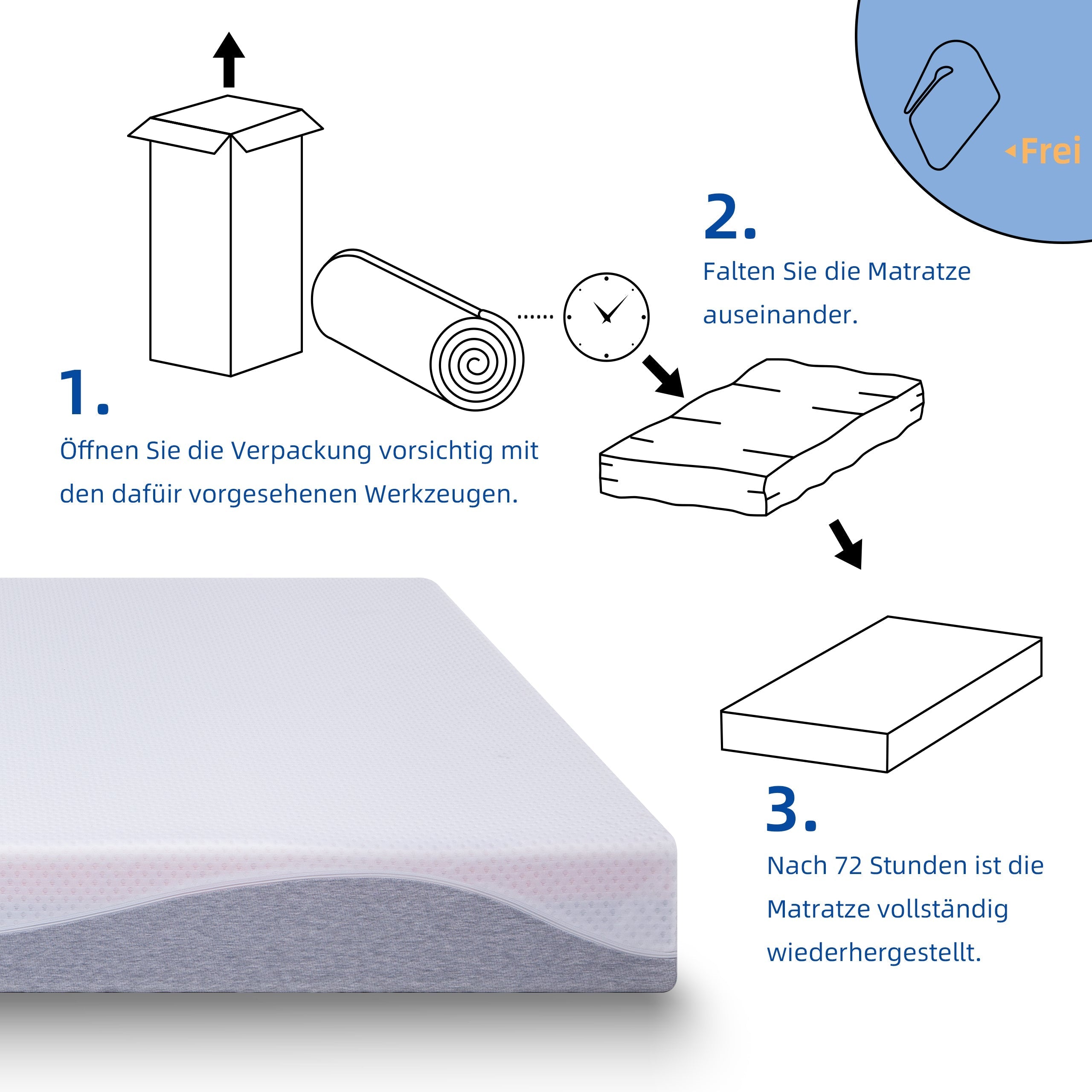 Foam Mattress 90x200cm, Oeko-TEX Certified, Medium Firmness, 20cm High - Gray/White