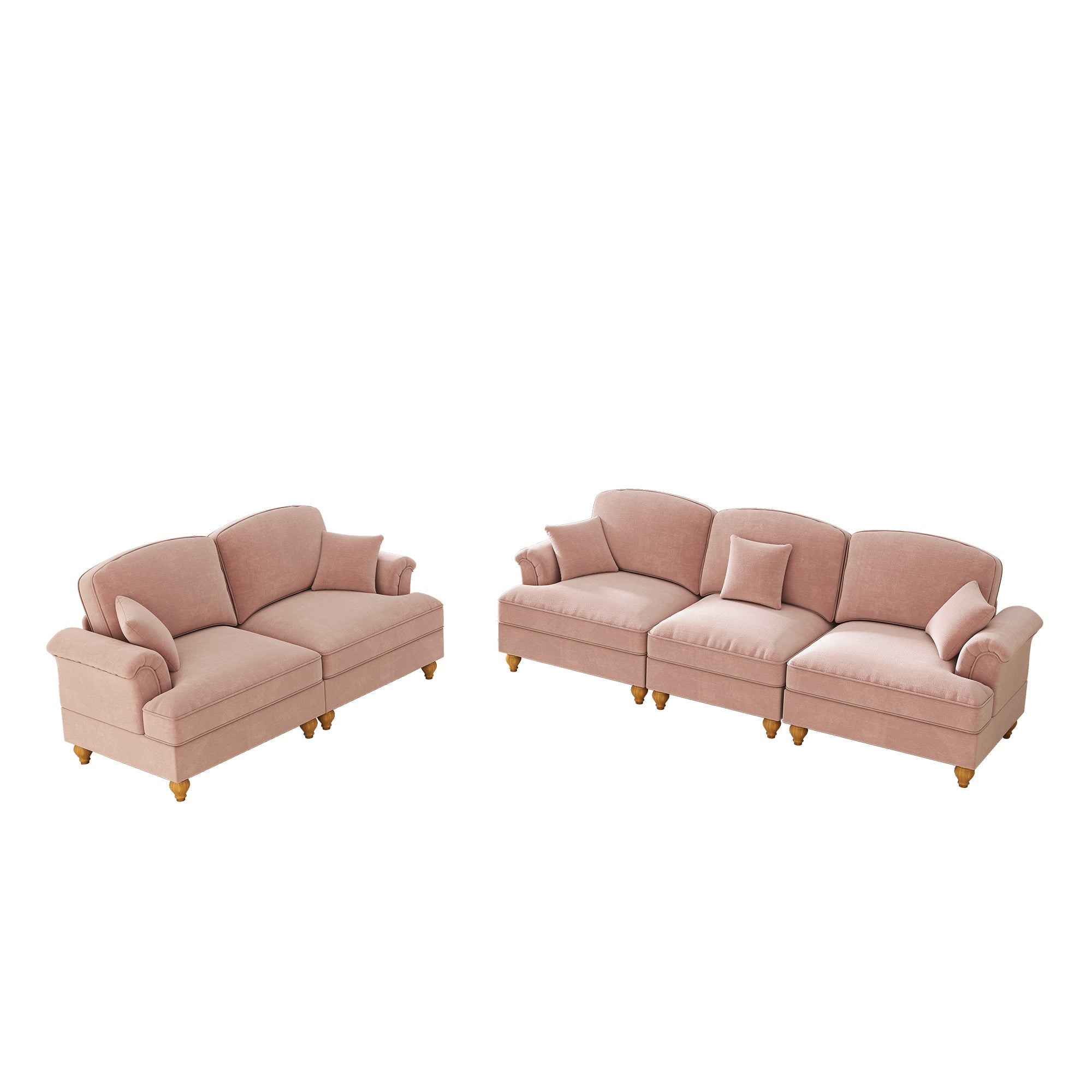 Classic 2-Piece Modular Sofa Set 3-Seater & 2-Seater Removable Ruffled Apron - Chenille Pink
