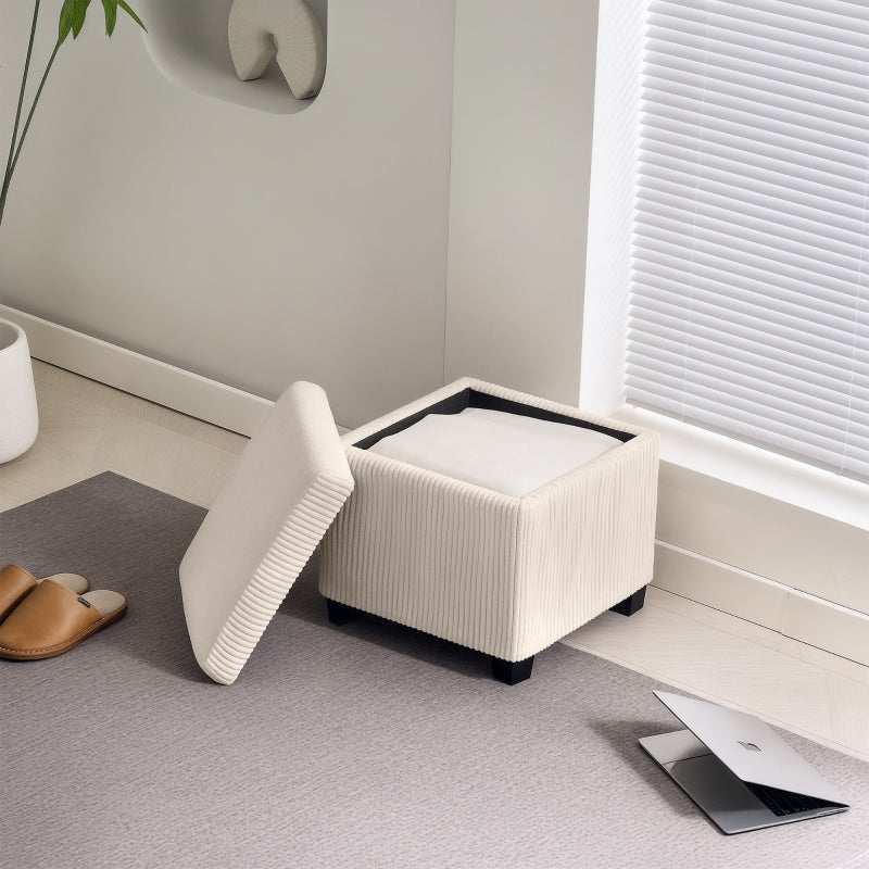 Storage Ottoman Bench Footstool 40cm Storage Chest Corduroy Beige