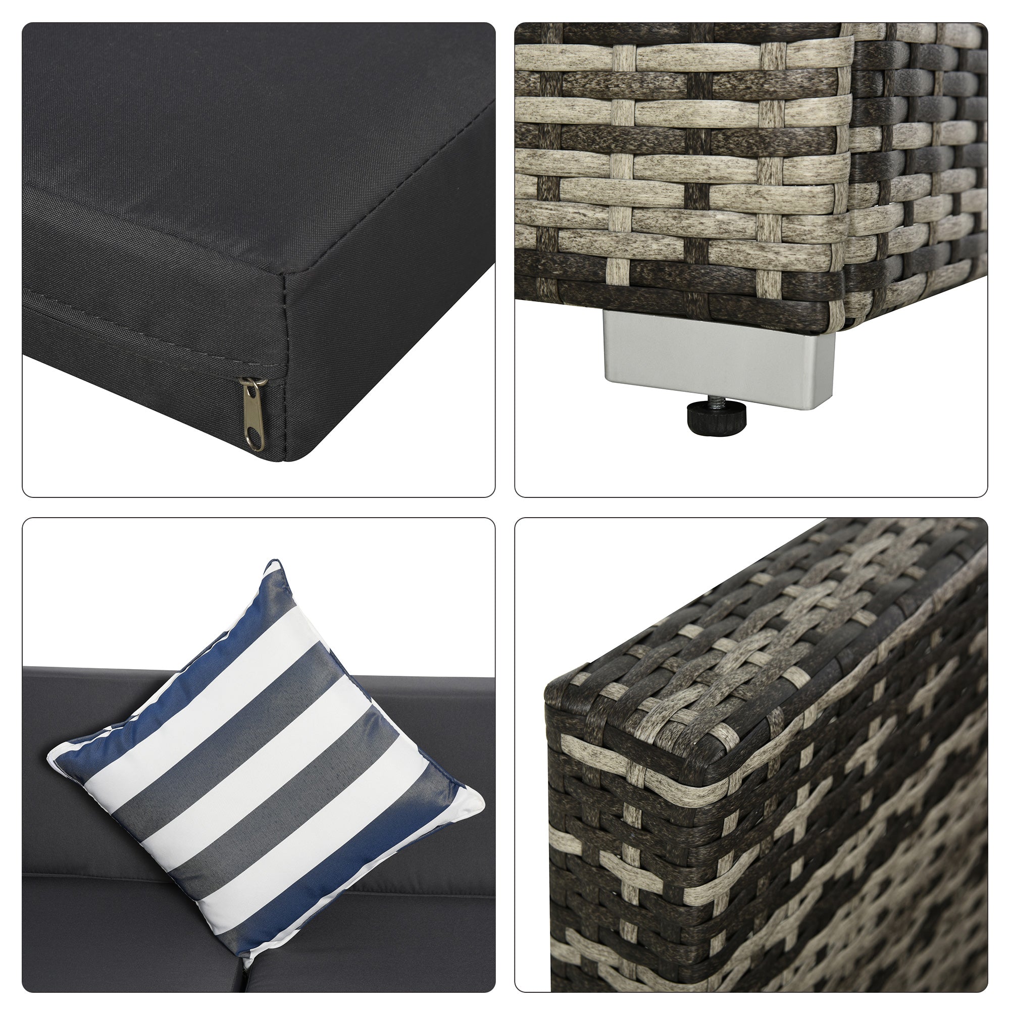 4-Seater Rattan Sofa Set Sectional Wicker Cushion Grey