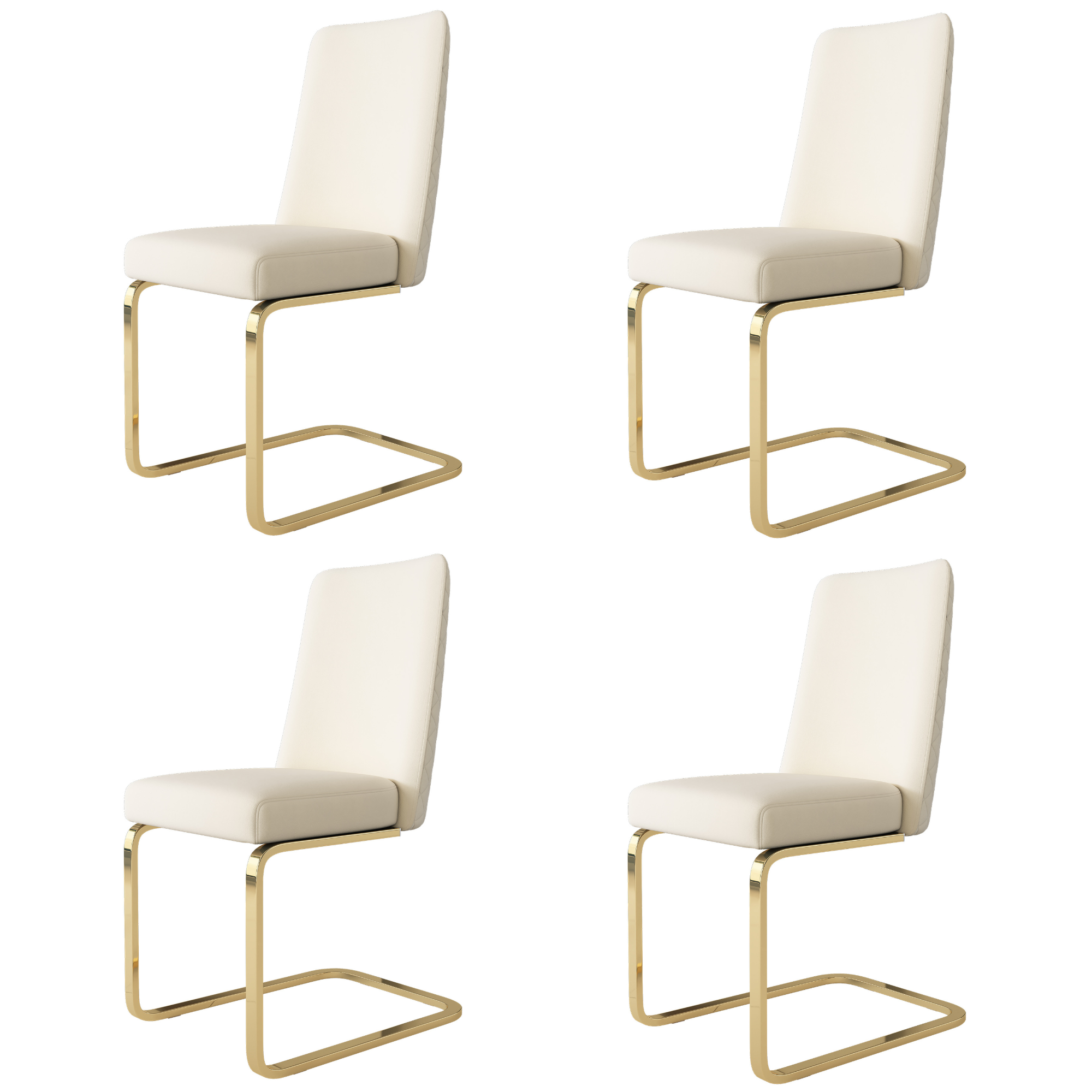 Velvet Dining Chair Set of 4, Diamond Back Design with Gold Metal Legs, Beige