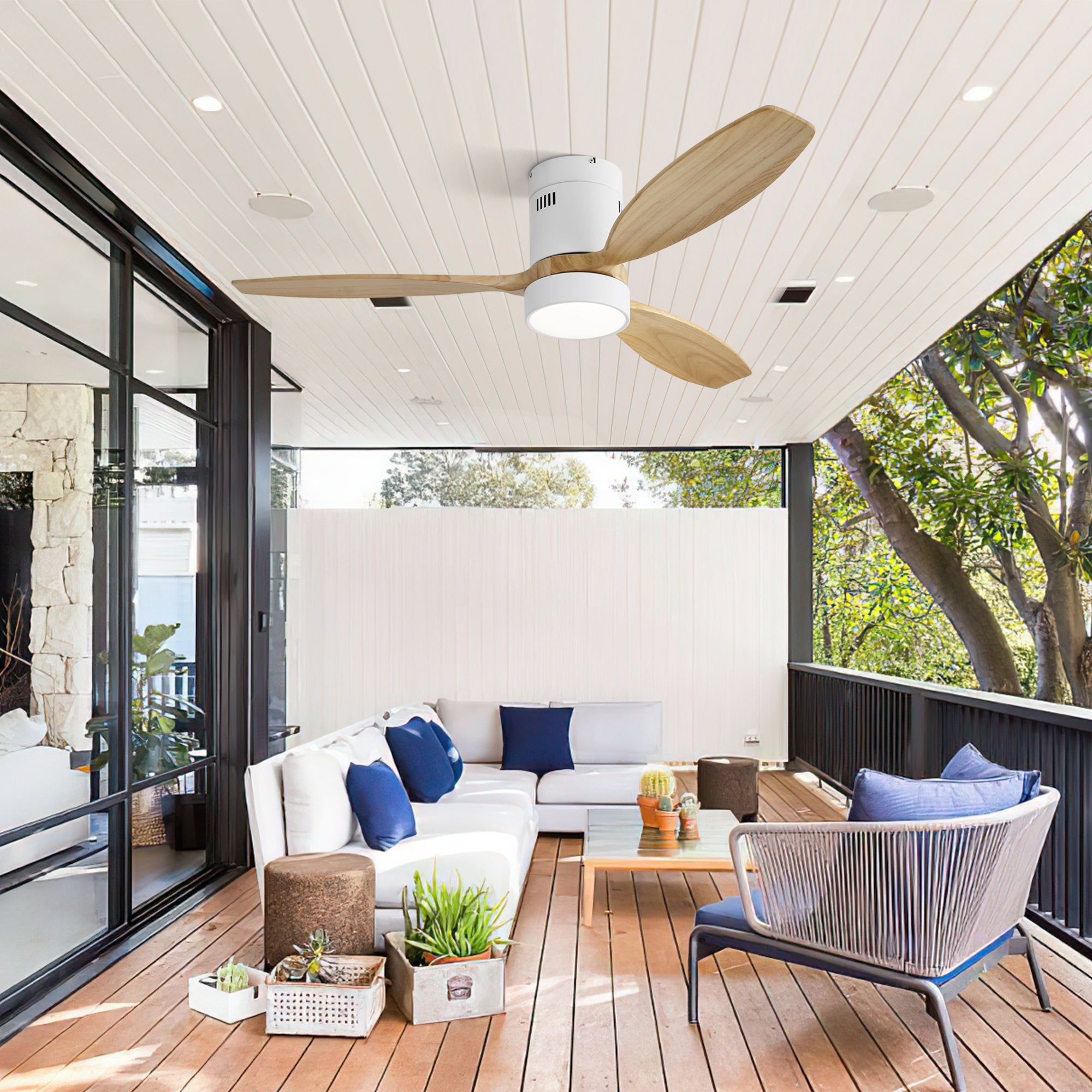 Ceiling Fan 52-inch Silent Reversible Motor Remote Control Light Solid Wood