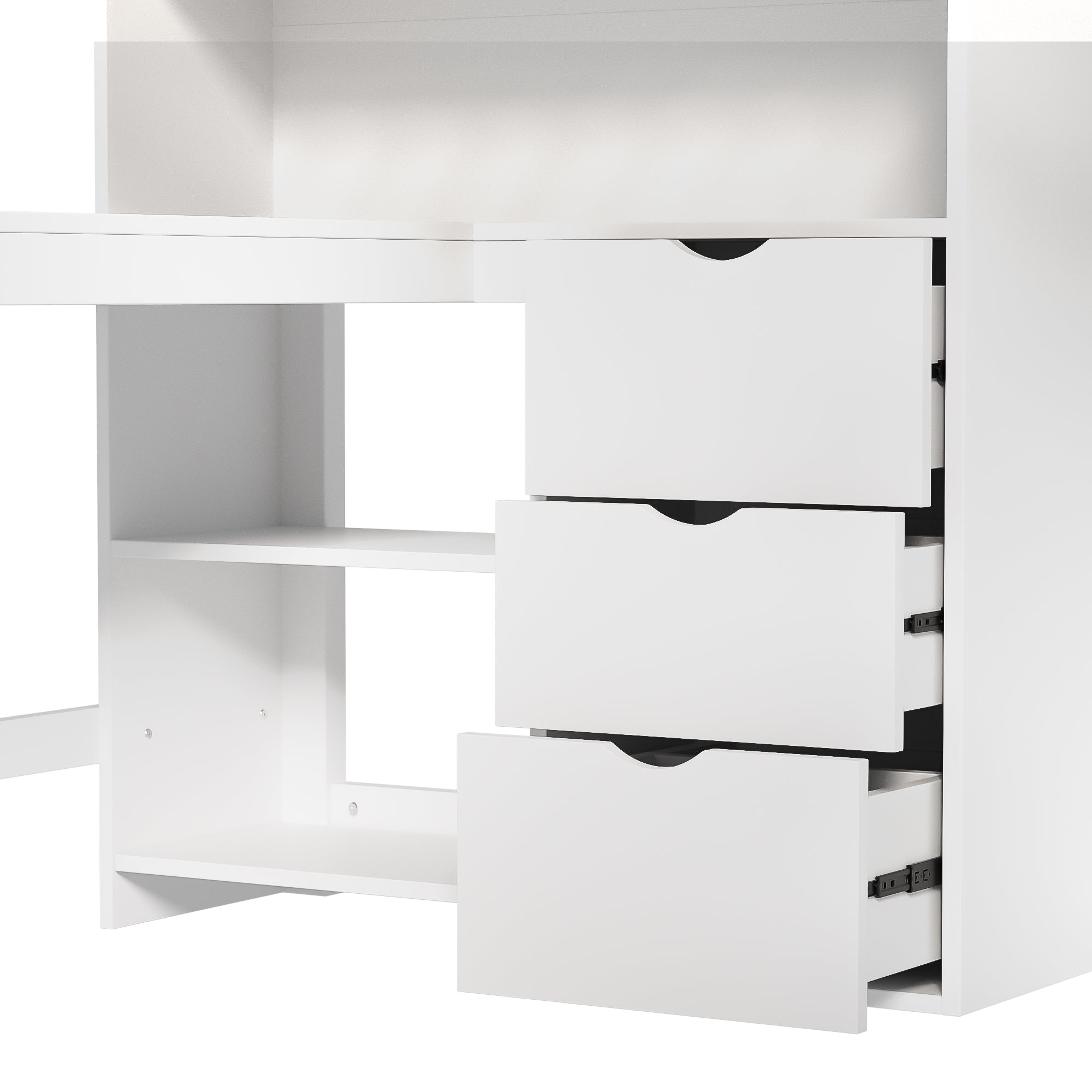 Loft Bed 140x200cm Storage Ladder Desk 3 Drawers, White