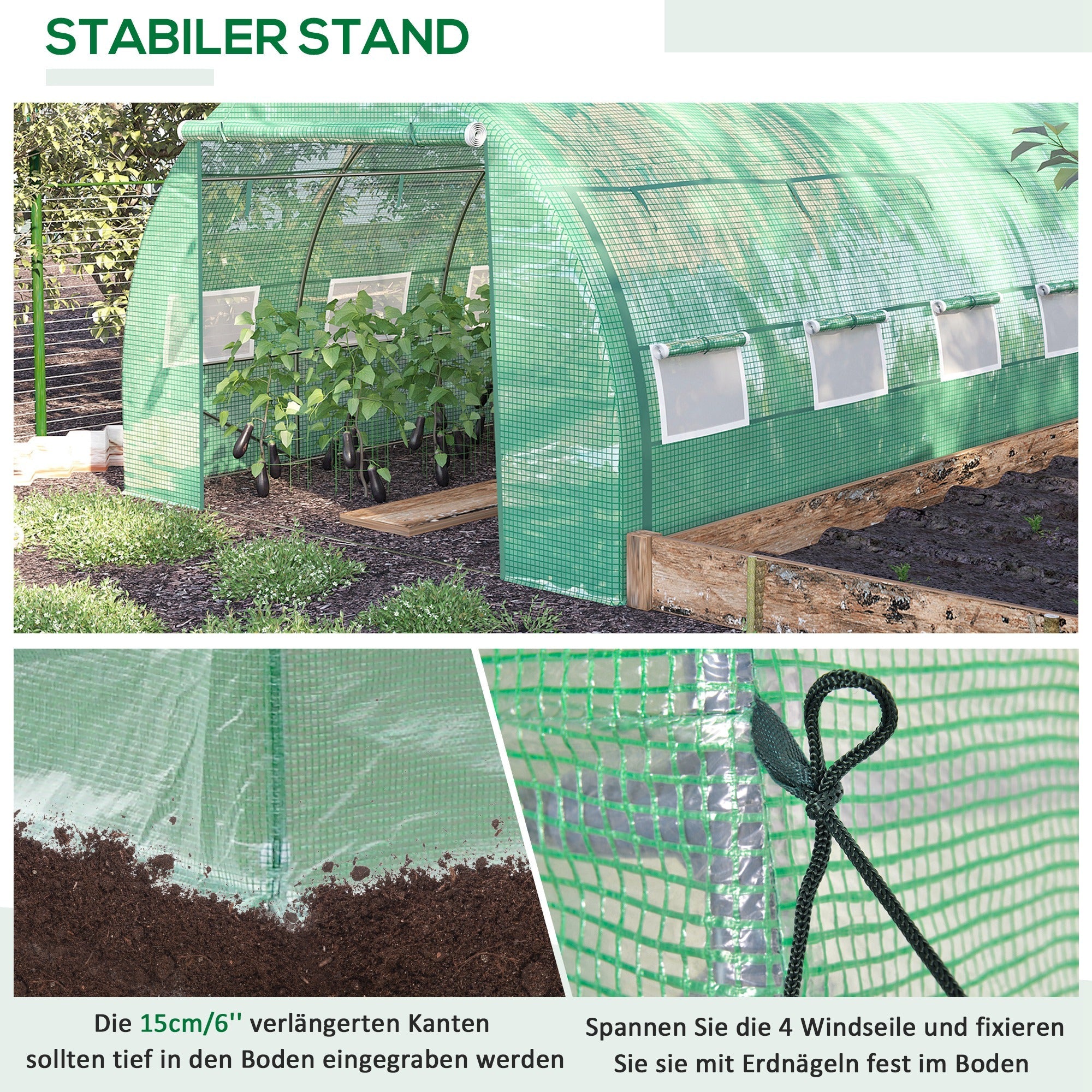 Polytunnel Foil Greenhouse 3.97x3x2m Walk-in UV Protection Roll-up Covers, Green Steel