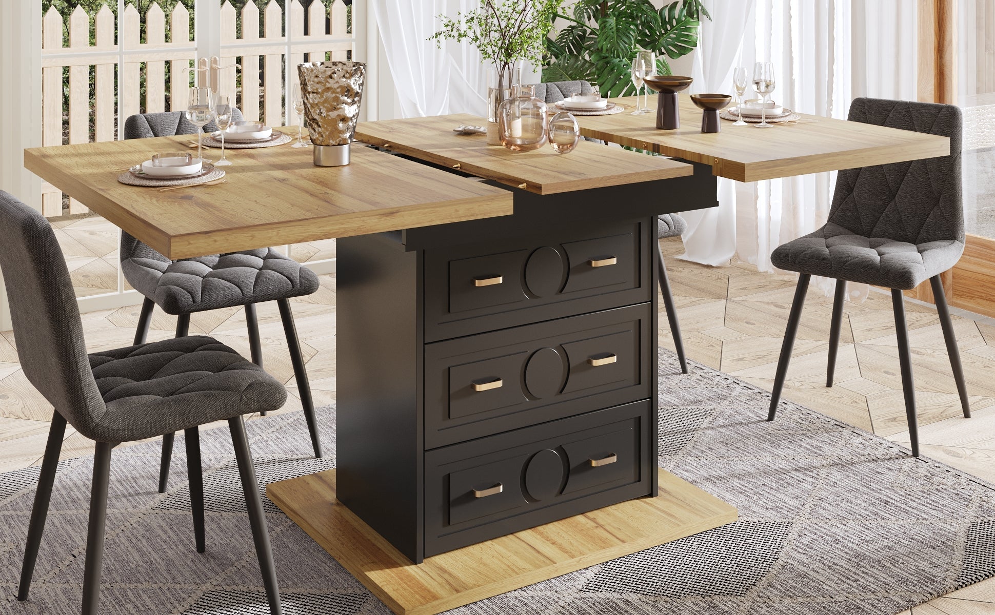 Extendable Dining Table 110-140x80cm 6 Person - Wood Grain
