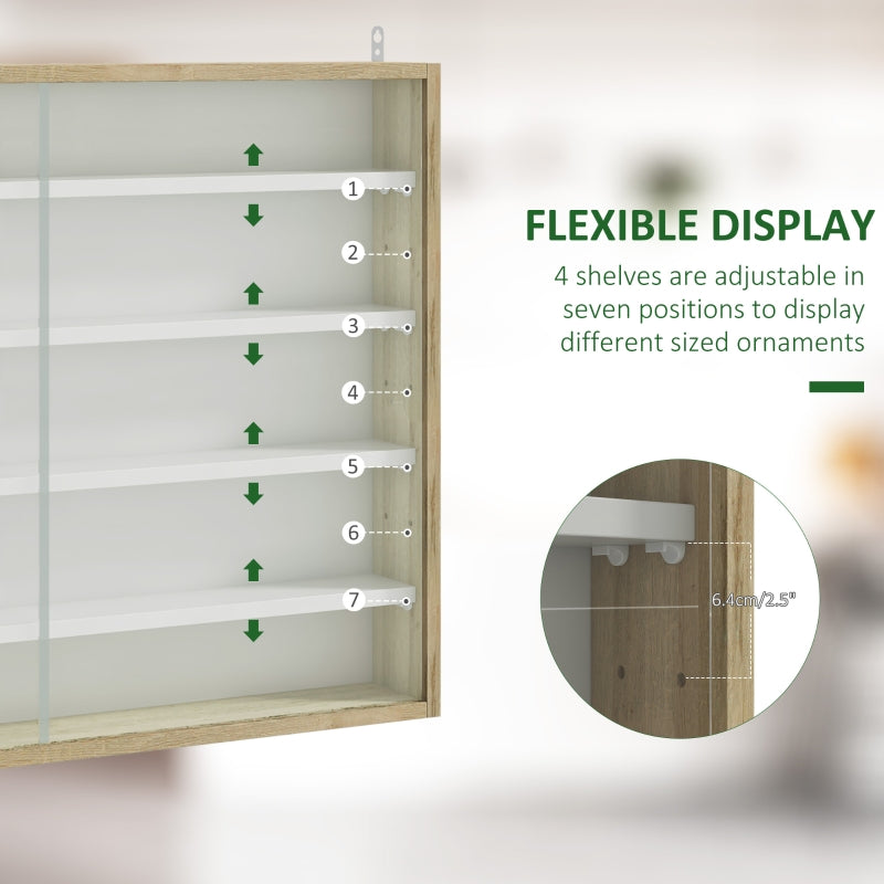 5-Tier Wall Display Cabinet with 4 Adjustable Shelves and Glass Doors, Natural