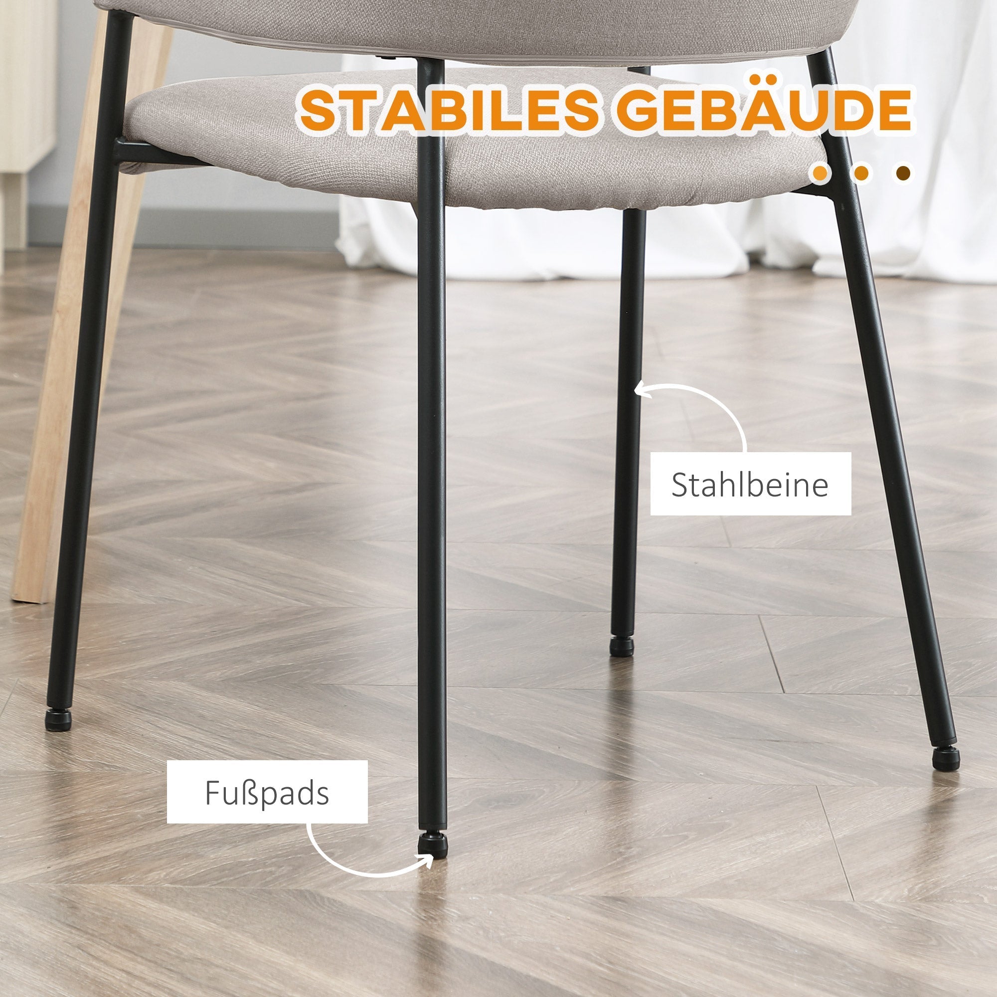 Esszimmerstühle 2er-Set, gepolstert, Stahlbeine, Beige