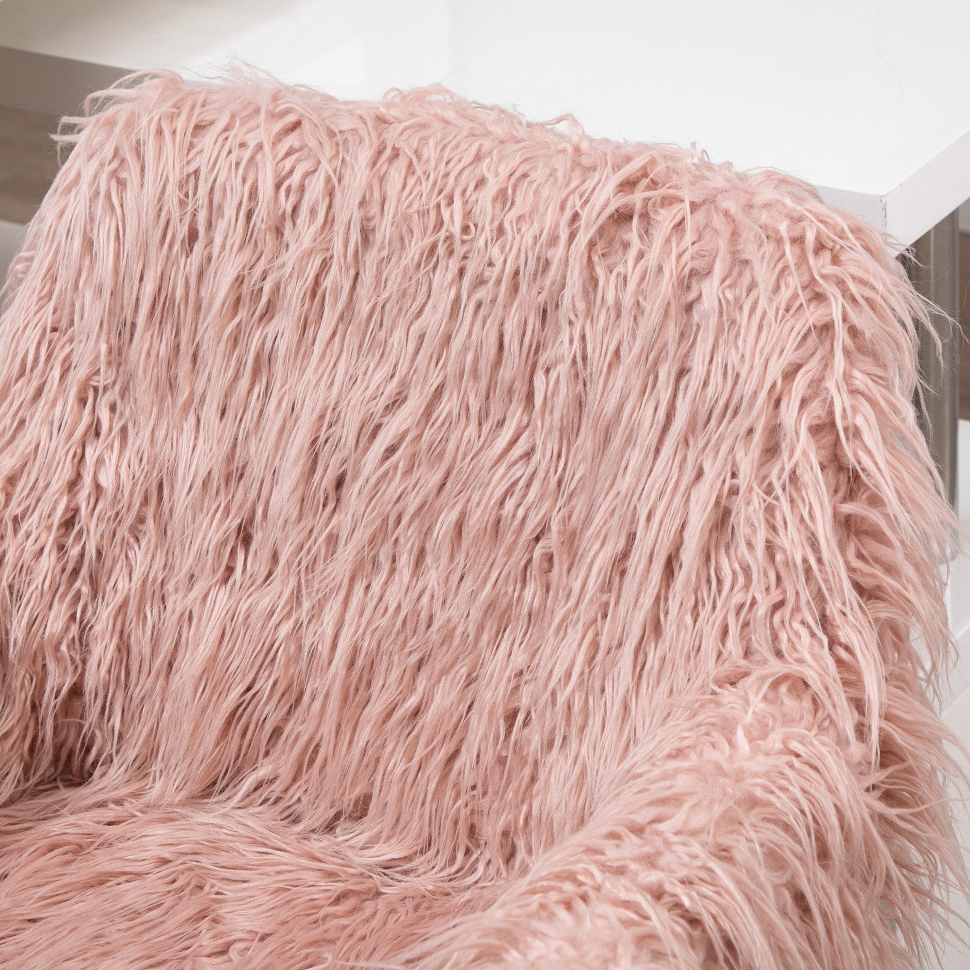 Women's Office Chair Ergonomic Height-Adjustable Faux Fur Pink/Silver