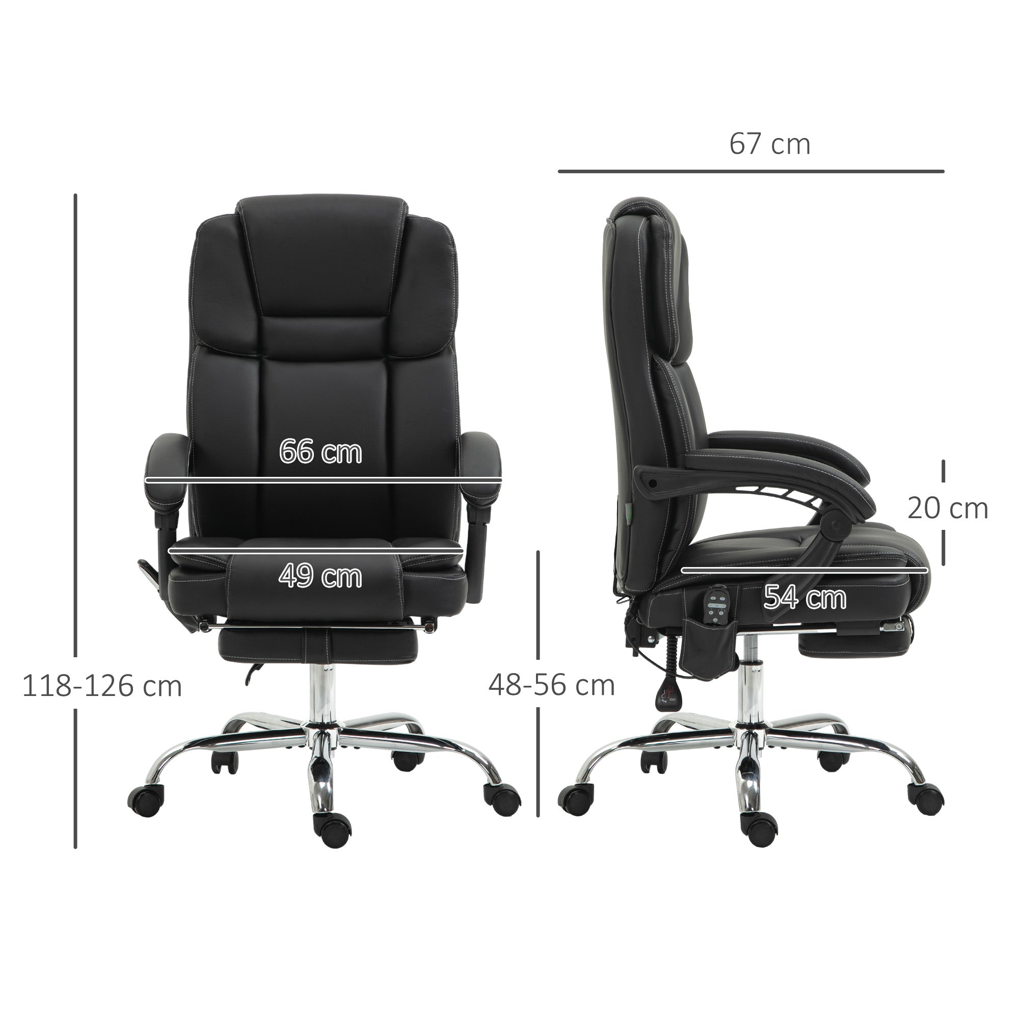 Office Chair, Ergonomic Vibration Massage Heating Reclining Footrest, Faux Leather Black