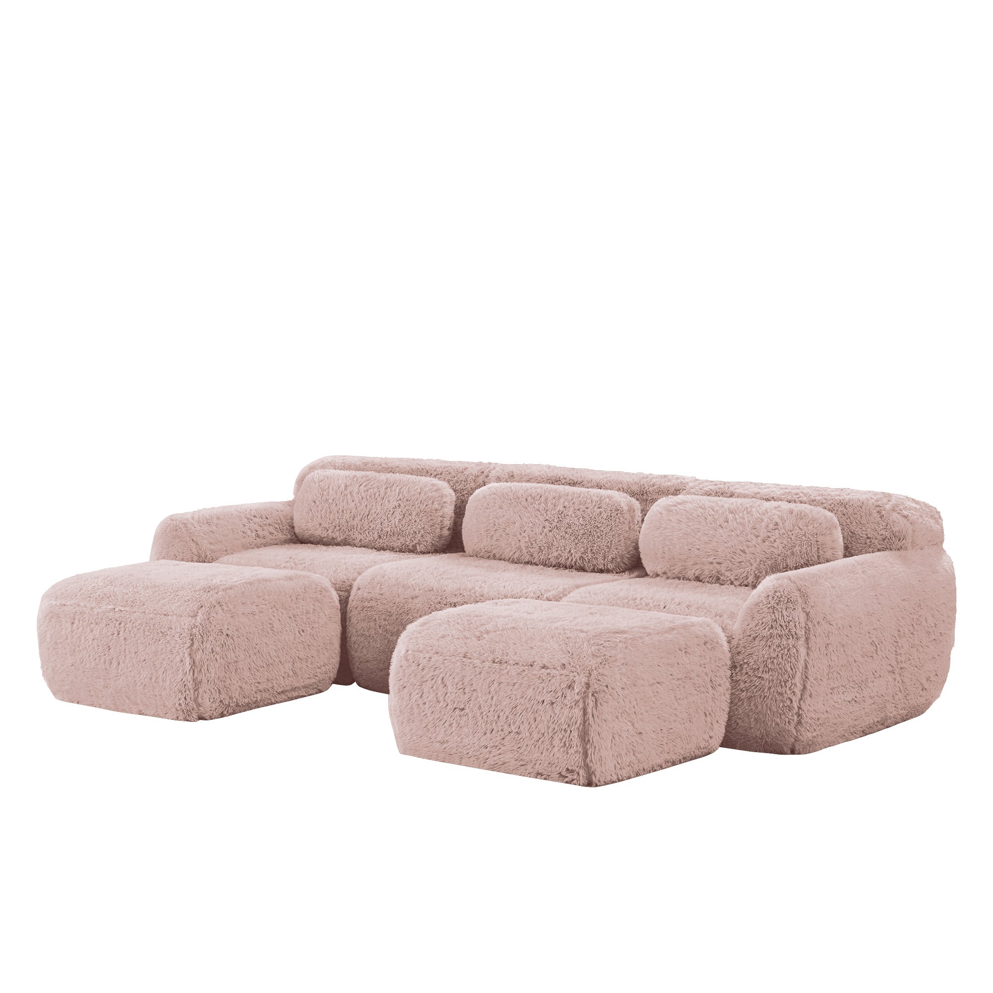 U-Shaped Modular Sofa Plush No Assembly High-Resilience Foam - Pink