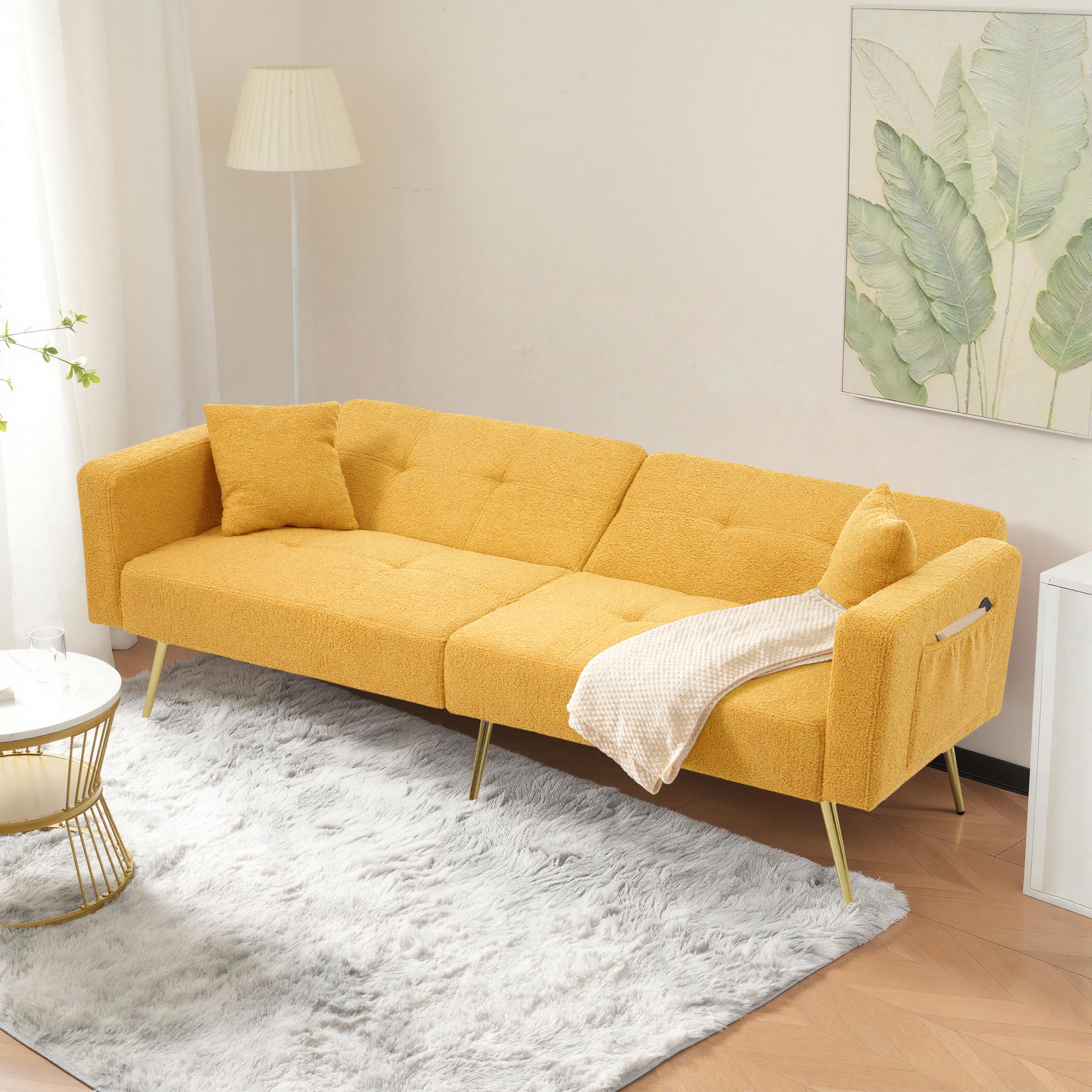 Sofa Bed Adjustable Angle Storage Side Pockets Gold Legs