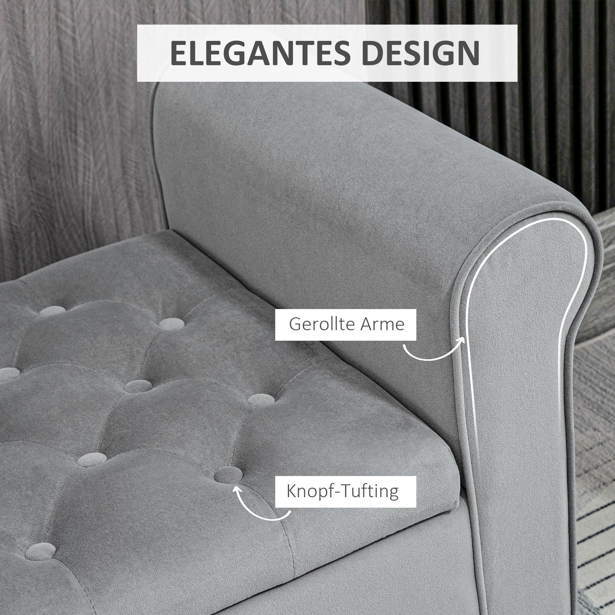 Upholstered Bench Storage Velvet Look Grey