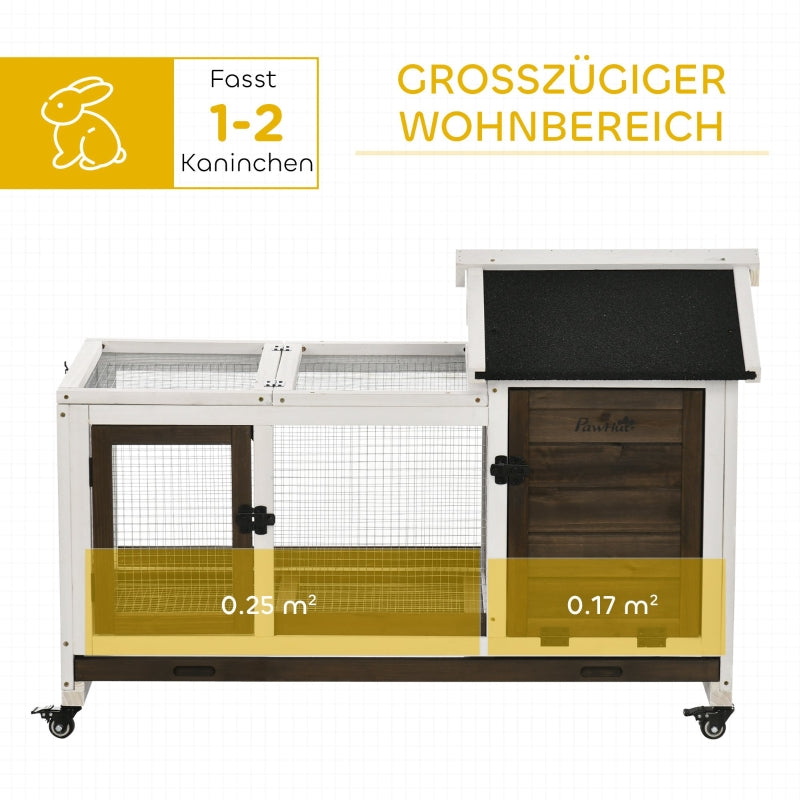 Small Animal Hutch for Dwarf Rabbits, Guinea Pigs, with Wheels, Coffee