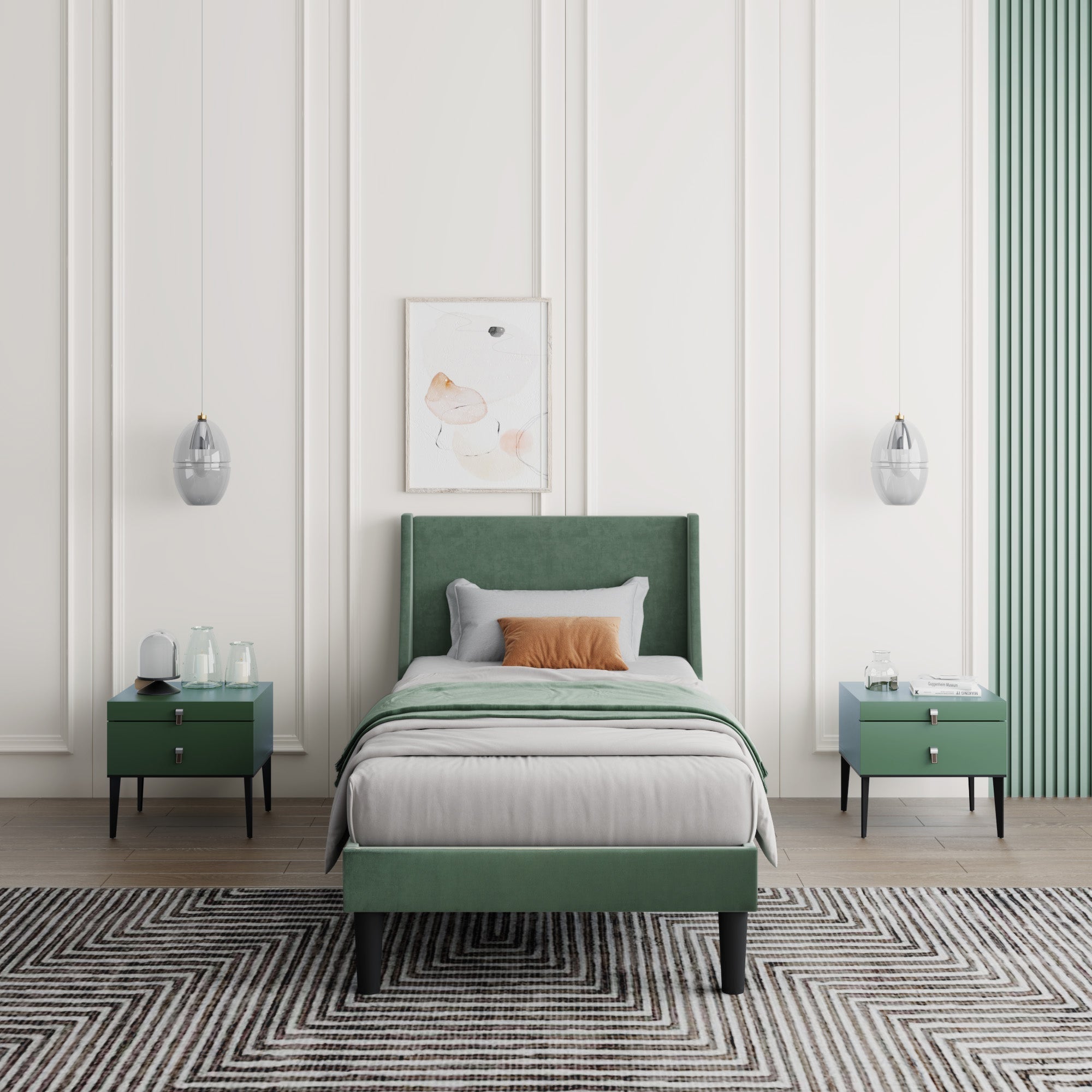 3ft Single Velvet Upholstered Bed – Dark Green