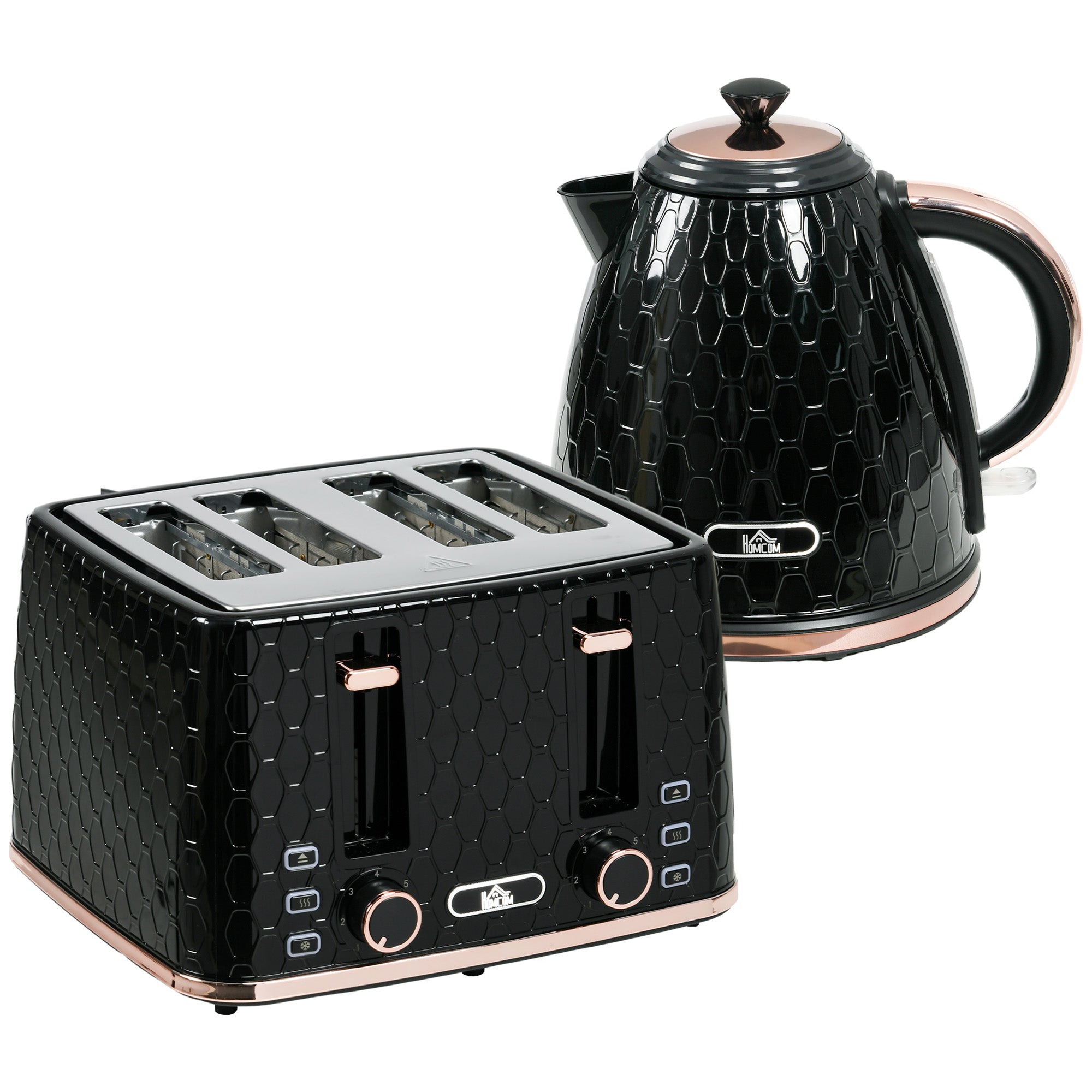 Kettle and Toaster Set, 1.7L 3000W Fast Boil 4 Slice Toaster 7 Browning Controls, Black