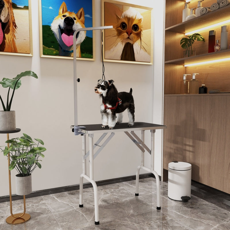 Dog Grooming Table 32" Foldable Adjustable Fixed Arm, Black