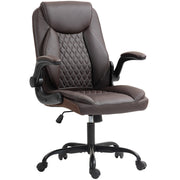 Faux Leather Office Chair with Flip-Up Armrests, Brown