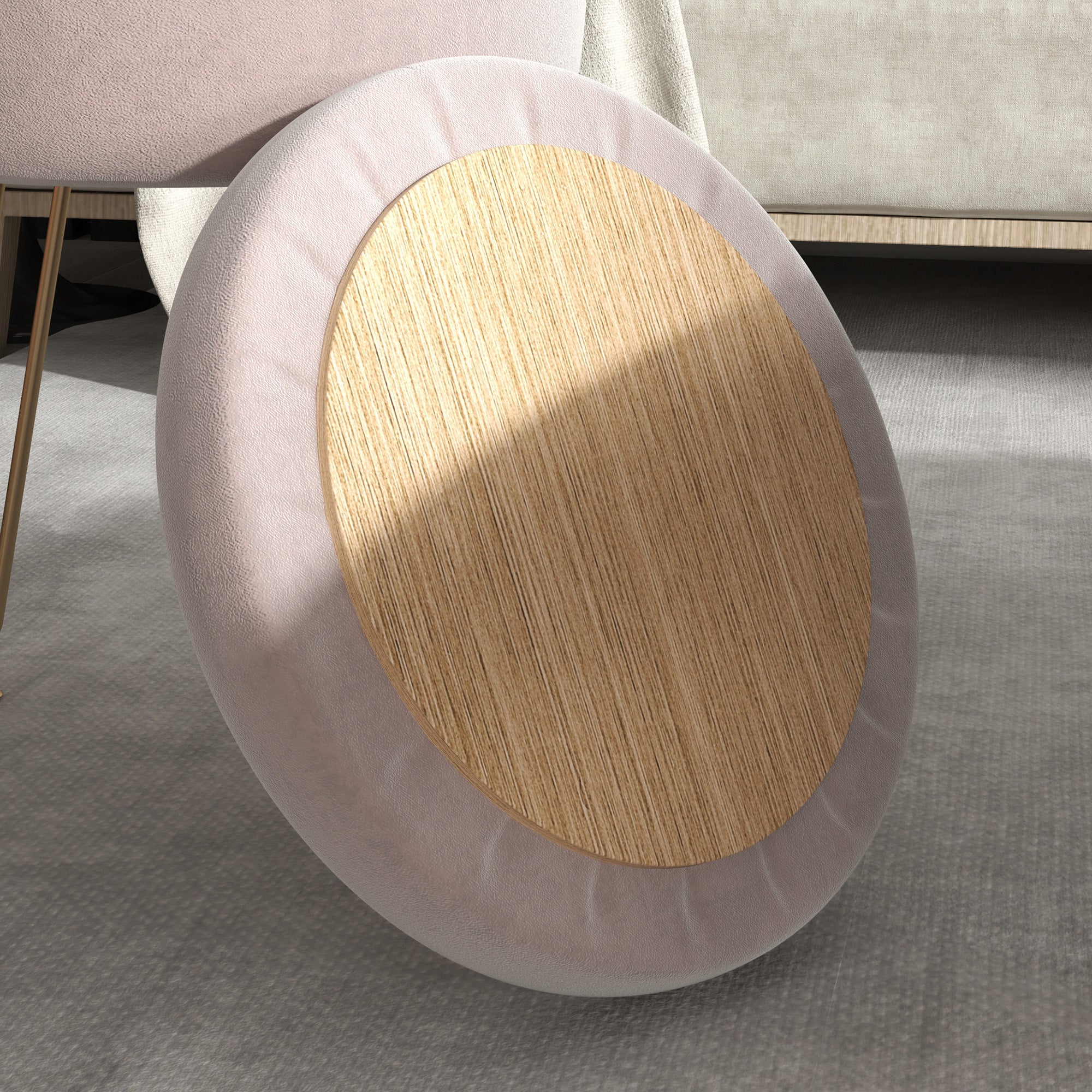 Storage Ottoman 5L Padded Top Light Pink Velvet-Feel