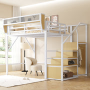 Loft Bed 140x200 Safety Ladder Storage Metal White