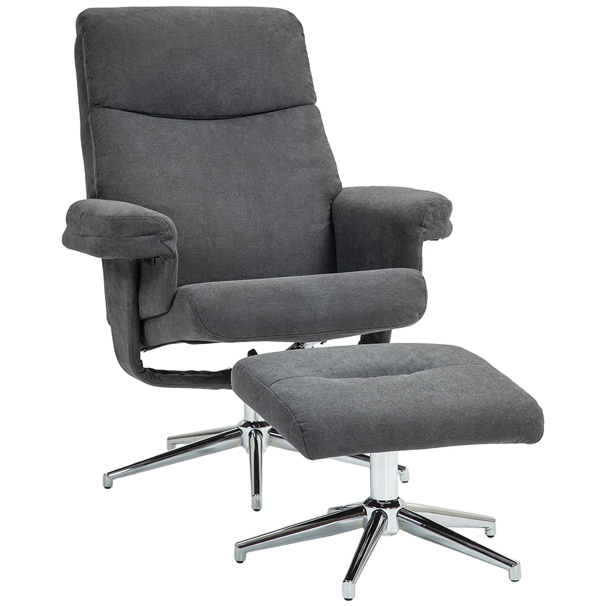 Reclining Armchair with Footstool, Upholstered Velvet Lounge Chair, Dark Grey