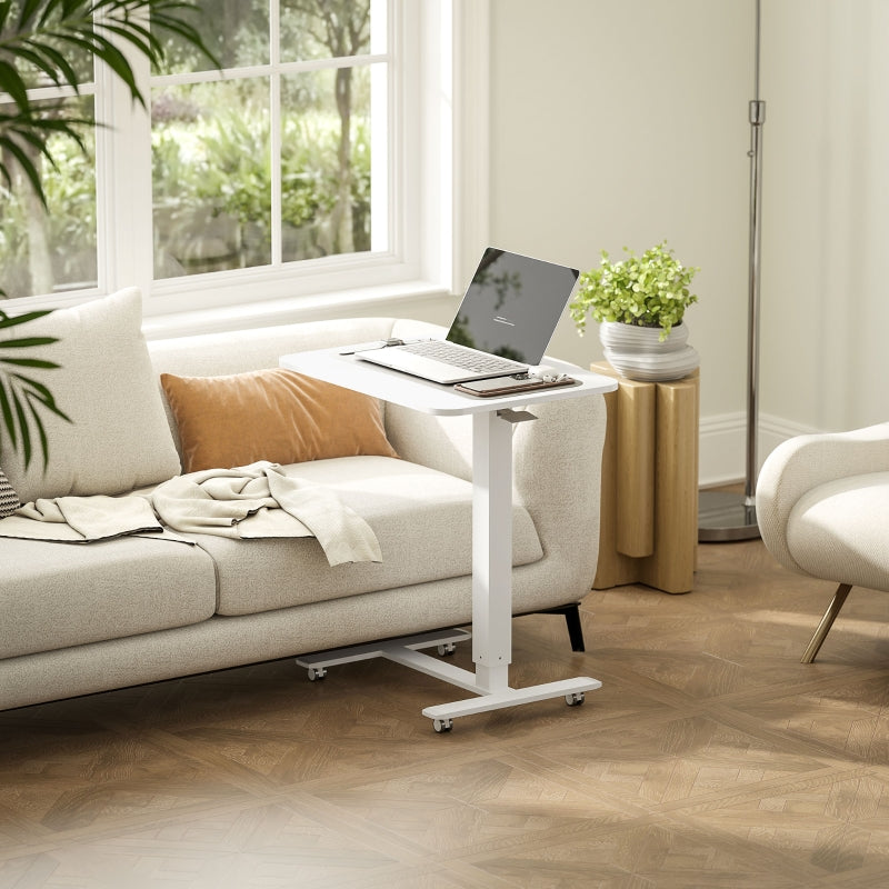 Height Adjustable Standing Desk, Pneumatic Mobile Sit Stand Laptop Table, White