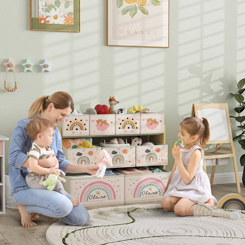 3-Tier Kids Storage Unit with 9 Non-Woven Fabric Boxes, Yellow