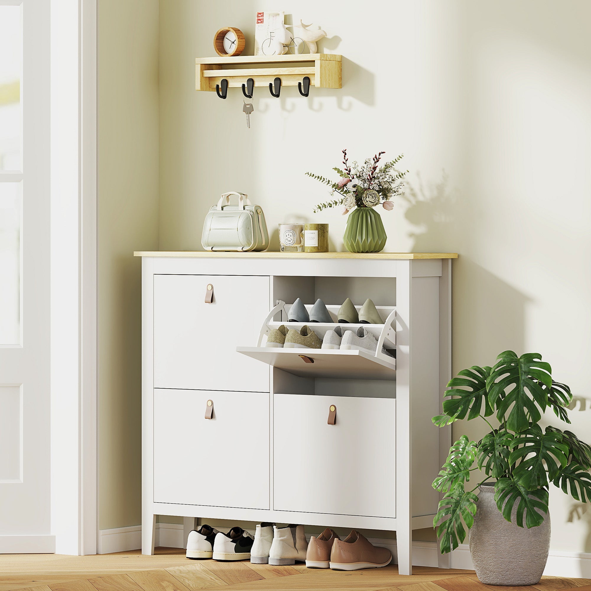 Modern Four-Drawer Shoe Cabinet with 20-Pair Capacity - White