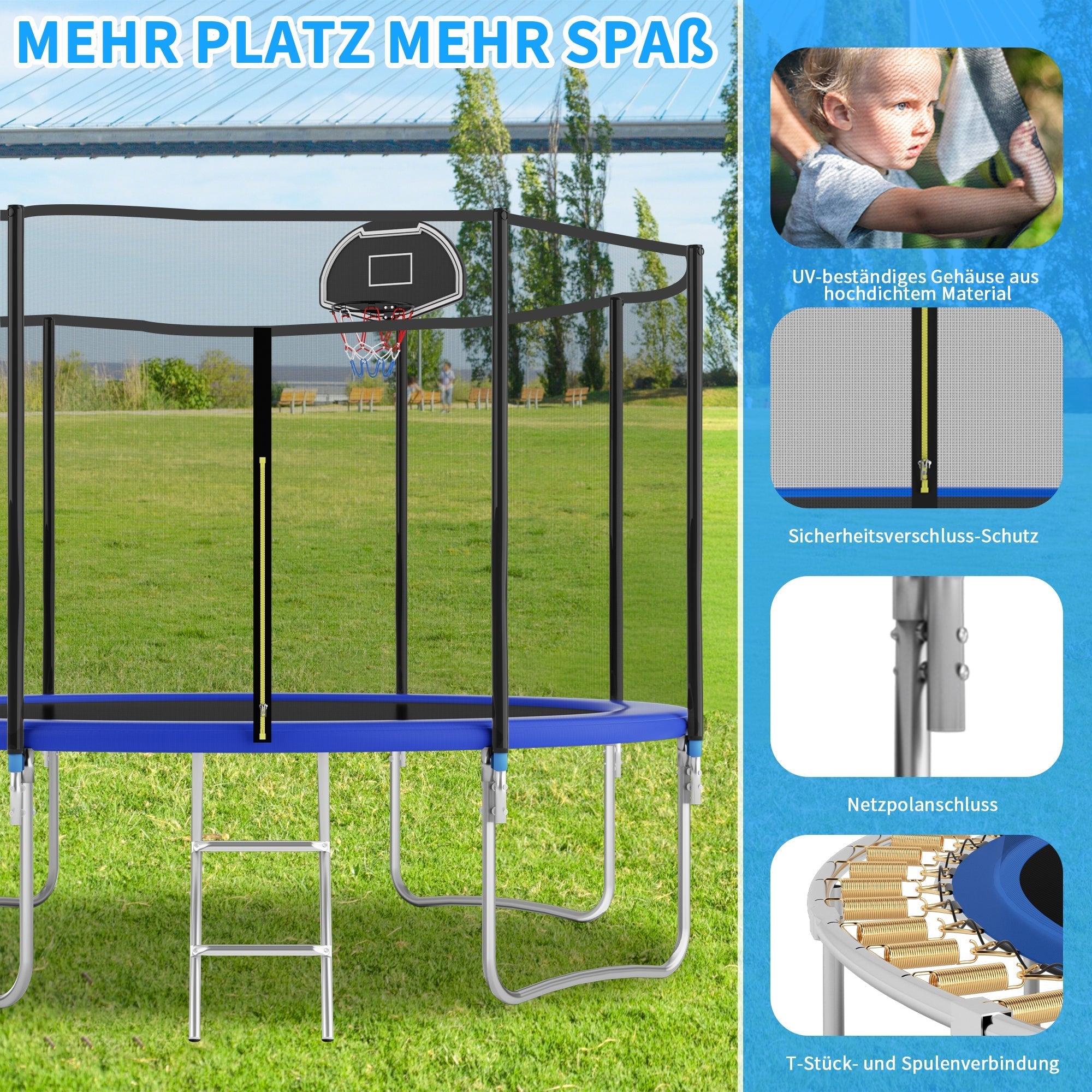 Outdoor Trampoline 305 cm with Reinforced Leg Crossbars and One-Piece Construction, Durable Steel