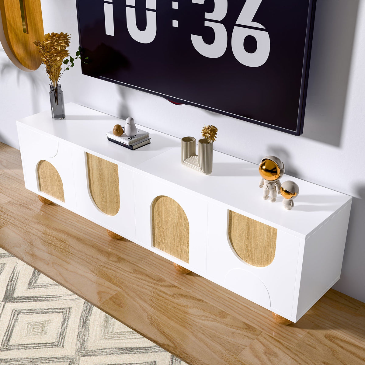 Low TV Stand 4 Doors 175cm - Vintage Wood Grain