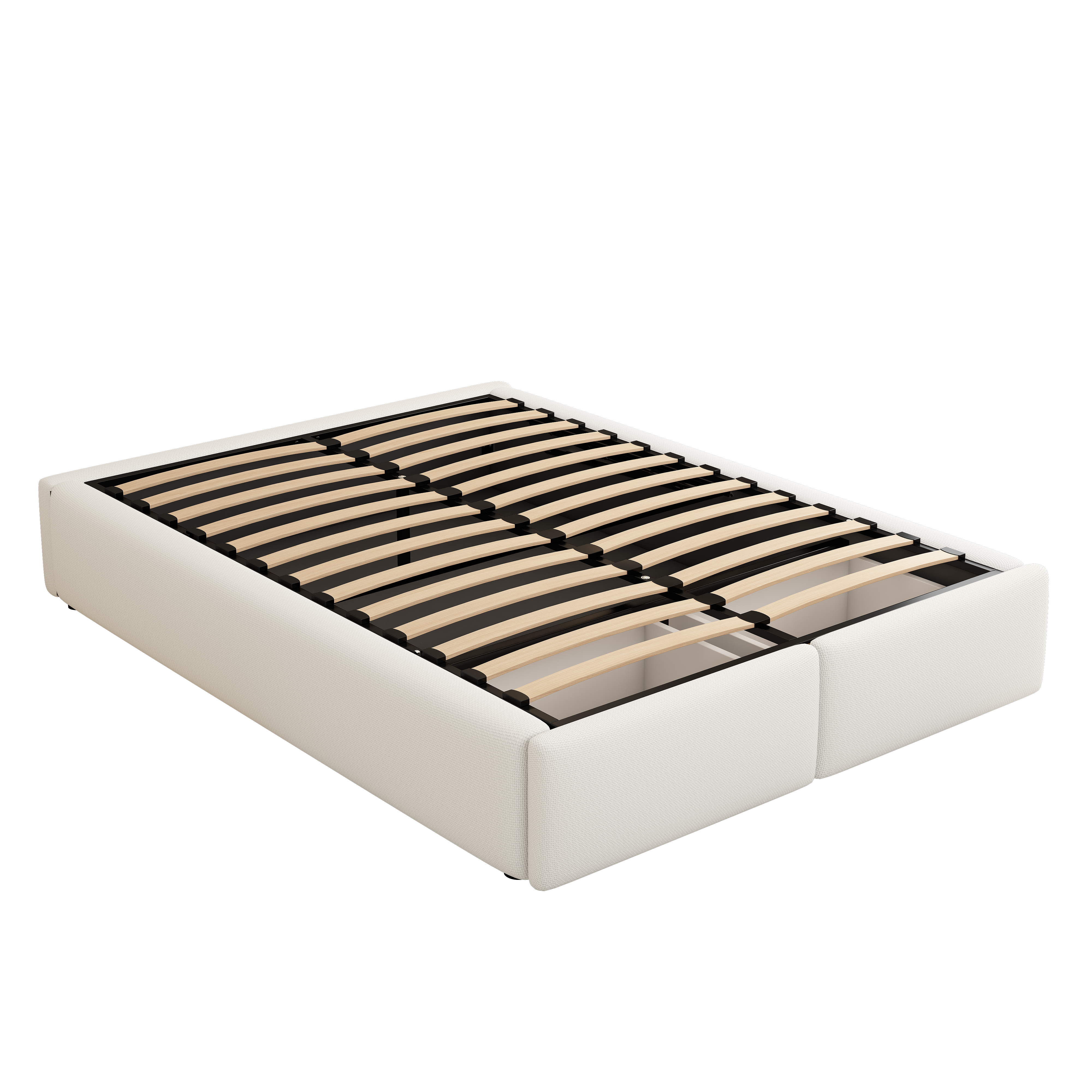 Upholstered Platform Bed 140x200cm Hydraulic Storage 2 Drawers - White