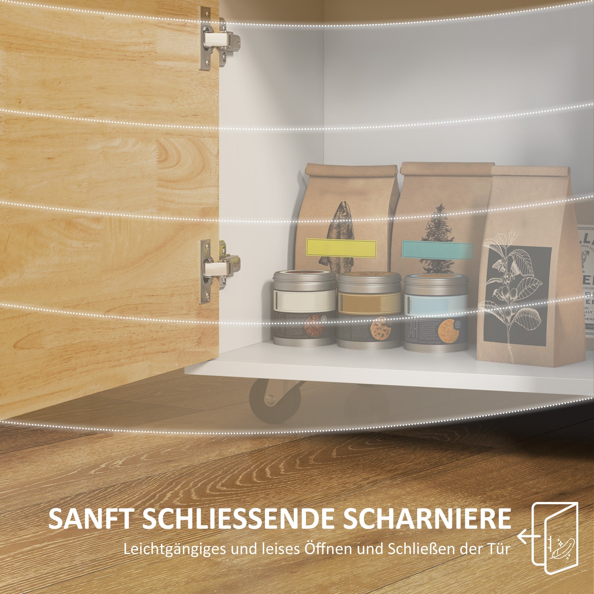 Kitchen Cart with Drawers, Cabinet, and Handle, Oak