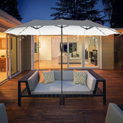 Parasol 4.5m Double Oval LED Solar Garden Patio Black/Cream White