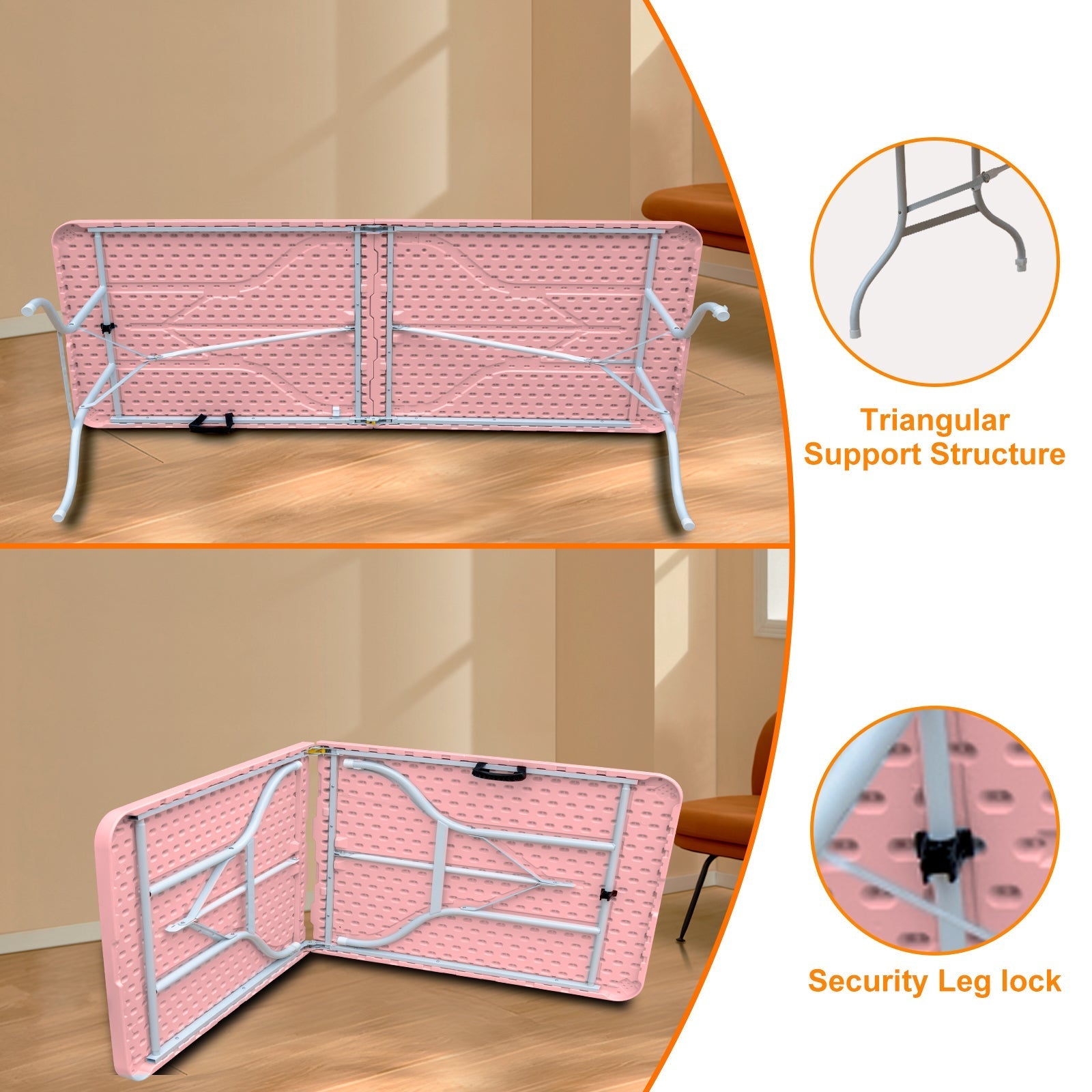 Klapptisch 243,9cm Schwerlast Tragbar Rosa