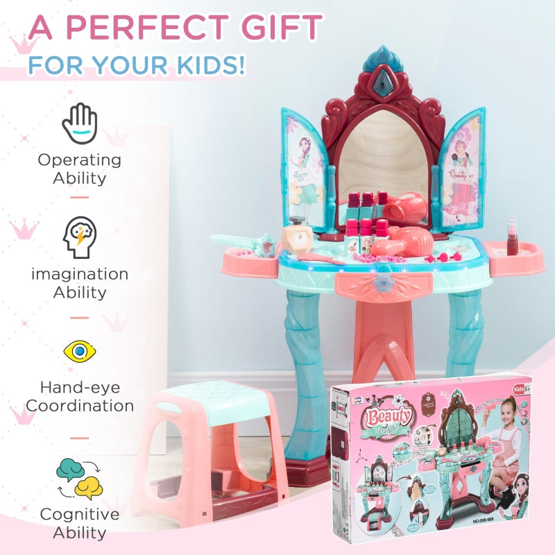 Kids Dressing Playset, 31 Piece Magical Princess Mirror Light and Sound - Pink and Blue