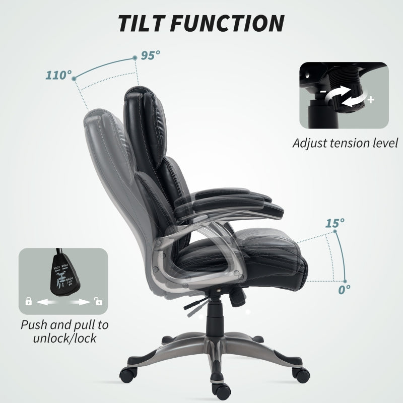 Office Chair Adjustable Height with Faux Leather - Black