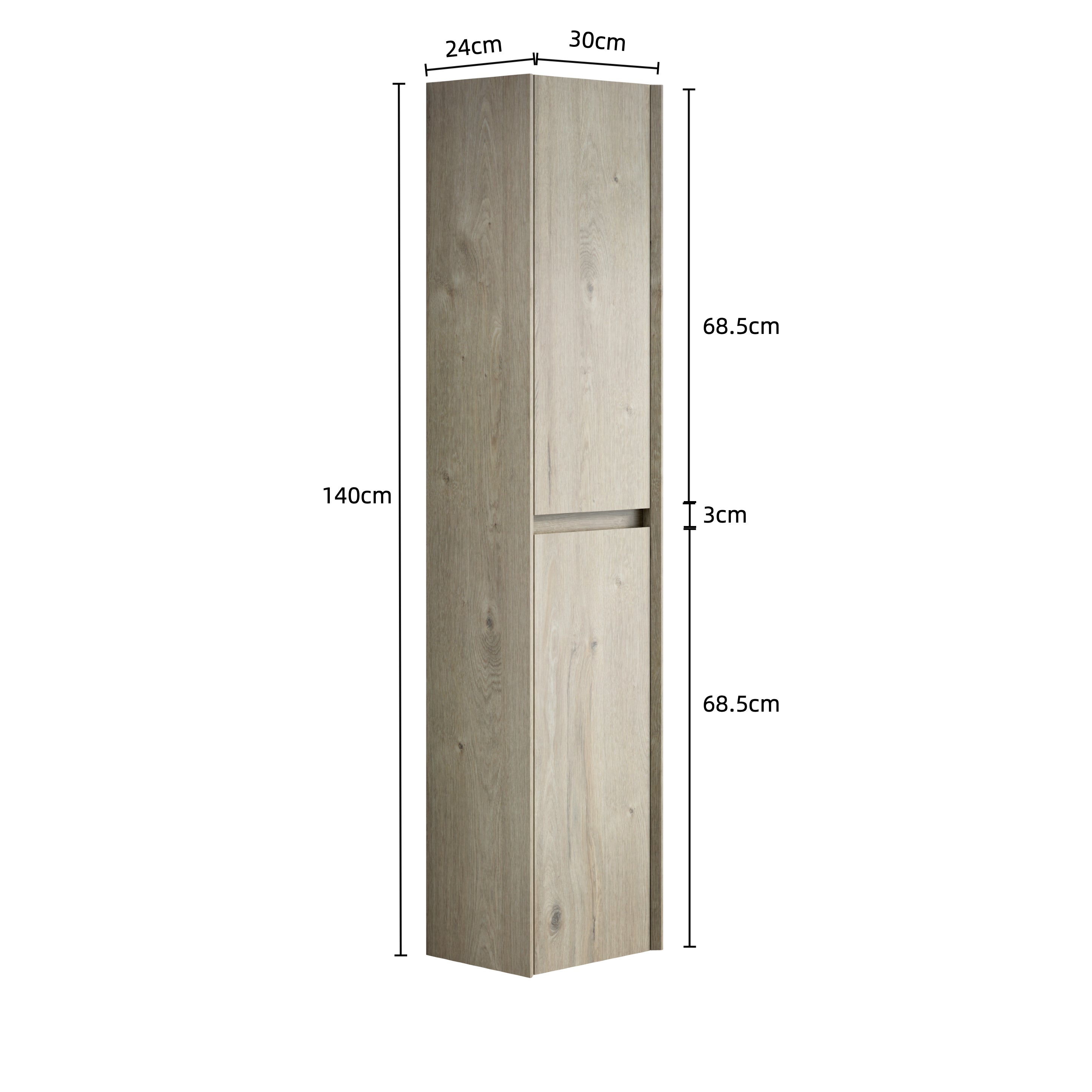 DACI 140cm Tall Bathroom Wall Cabinet with 2 Doors & Shelves, Slim Storage for Small Spaces, Oak Cream Wood Grain