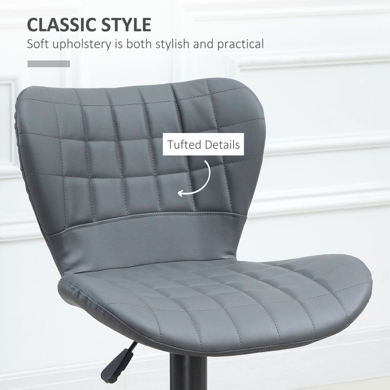 Bar Stools Adjustable Height Swivel Chairs Set of 2, Grey PU Leather