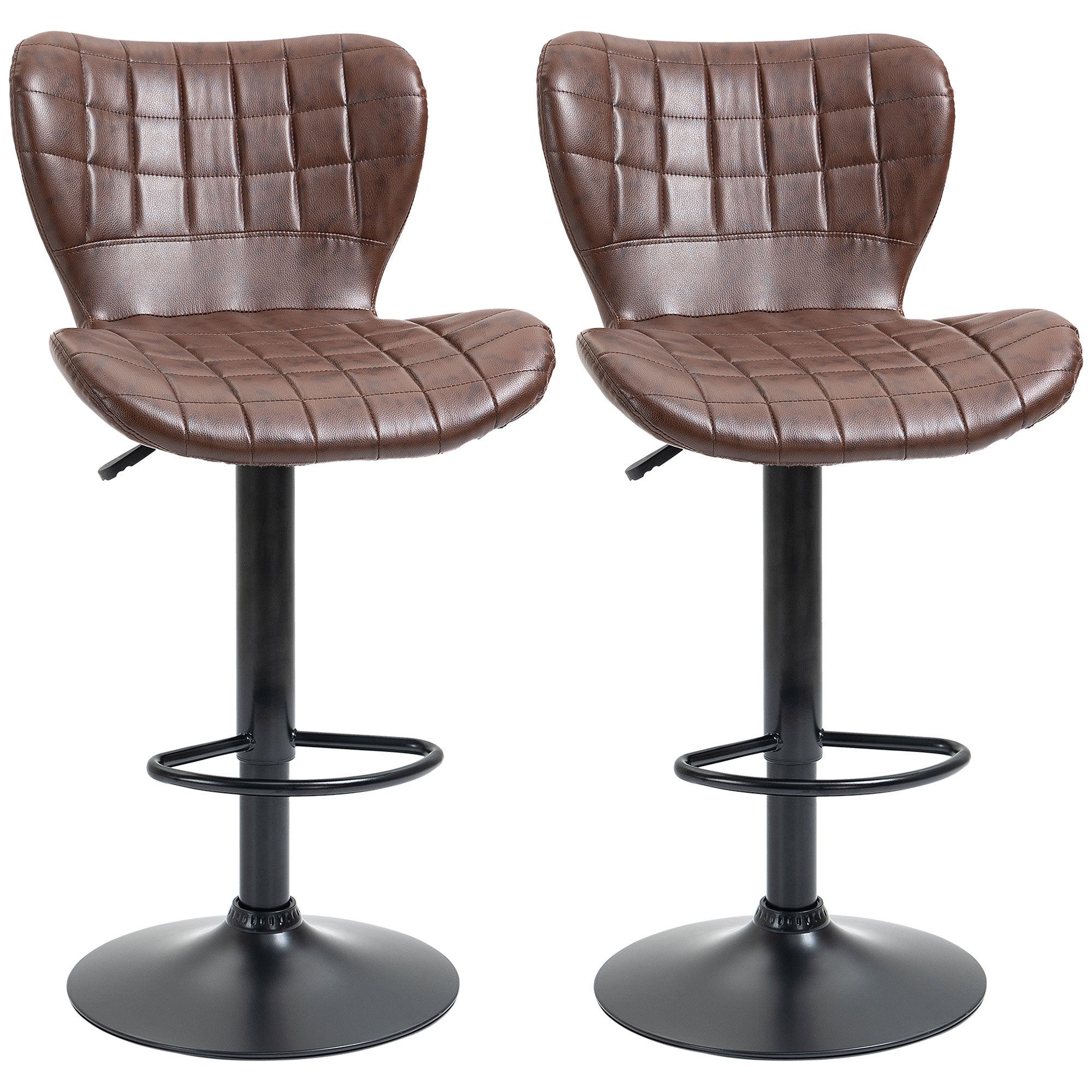Bar Stools Set of 2, Adjustable Height Swivel Bar Chairs, PU Leather Brown