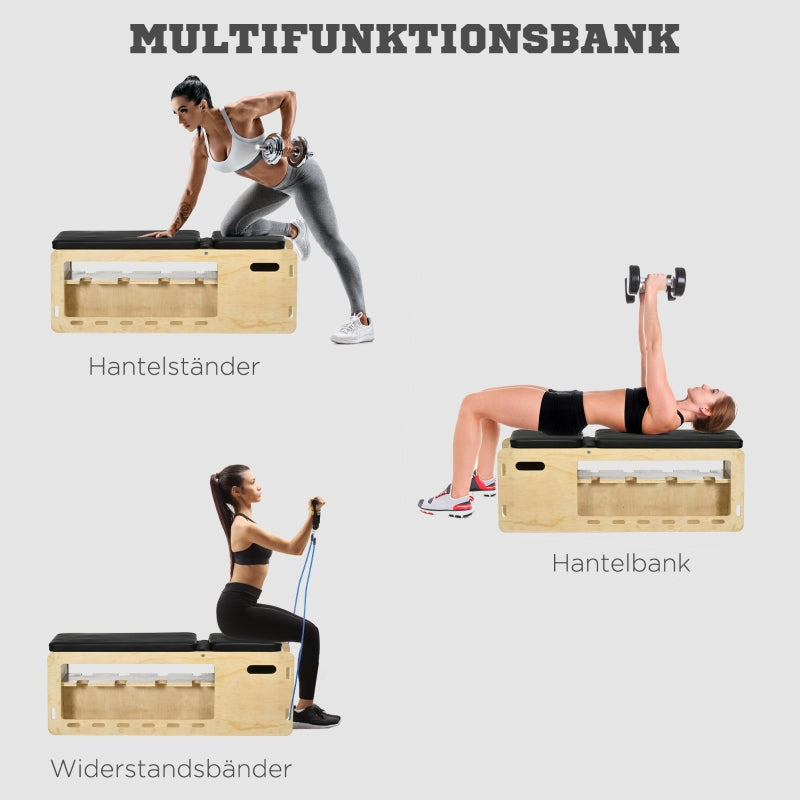 Weight Bench Training Bench Adjustable Storage Resistance Bands, Solid Wood