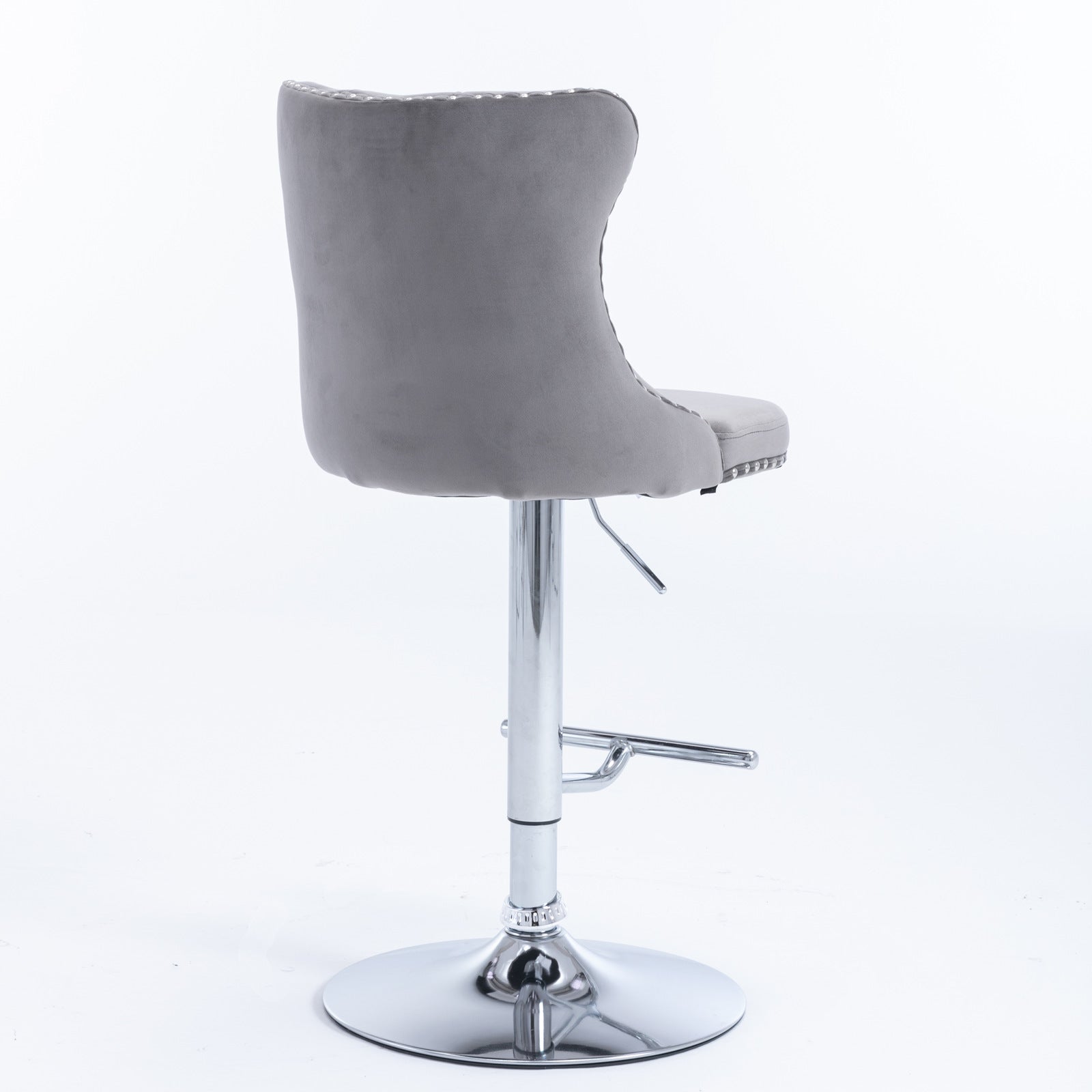 Swivel Barstools Adjustable Height Tufted Back Chrome Base Set of 2 - Velvet Gray