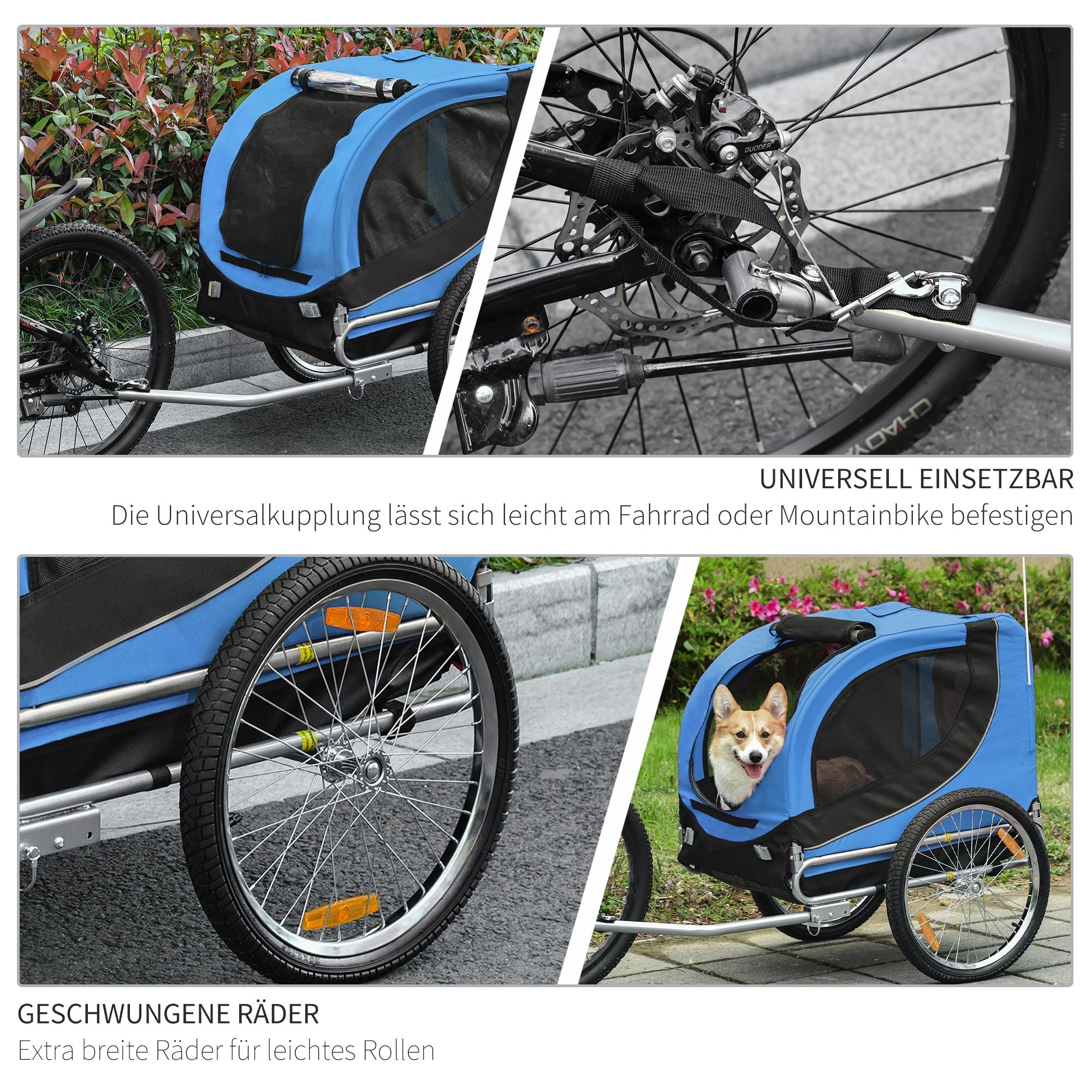 Hundeanhänger, Fahrradtransport, Blau+Schwarz