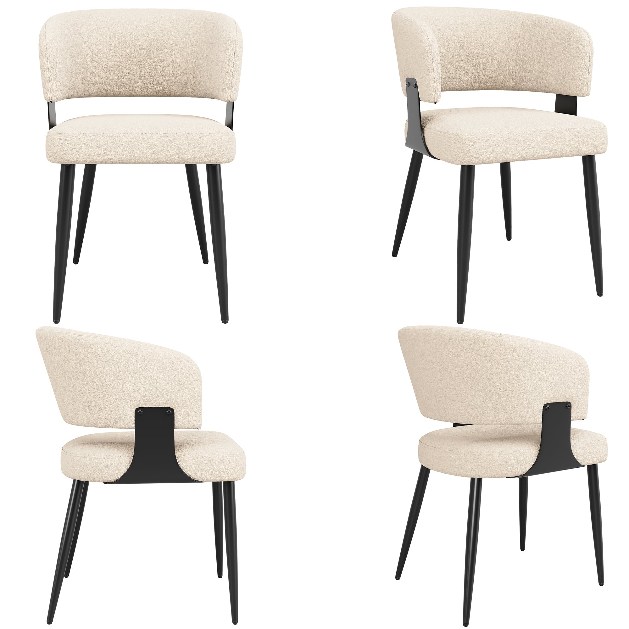 Ergonomic Dining Chair Set of 4 with Curved Backrest and Flannel Fabric, Beige/Grey