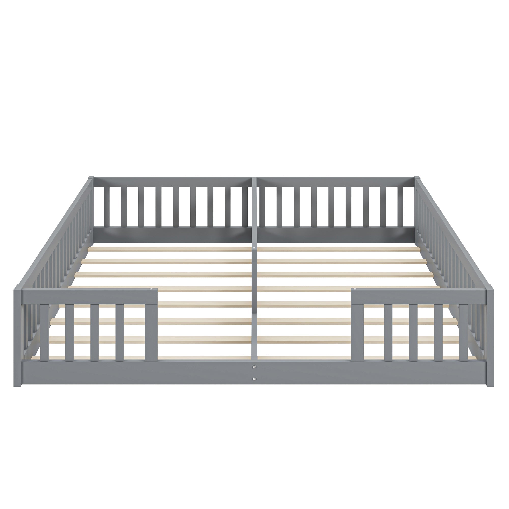 Panel Bed with Guardrails and Slatted Base, 90 x 200 cm, Grey Pine Wood