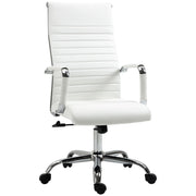 Office Chair, Ergonomic Rocking Swivel Casters Steel Legs Faux Leather, White