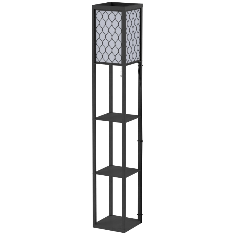 Floor Lamp with Shelves E27 40W Indoor Lighting, Wood Black
